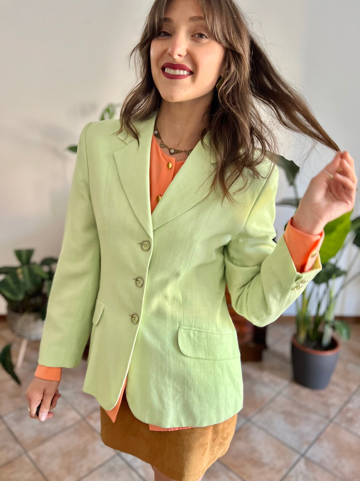 1980’s vintage mint green blazer with translucent mint buttons