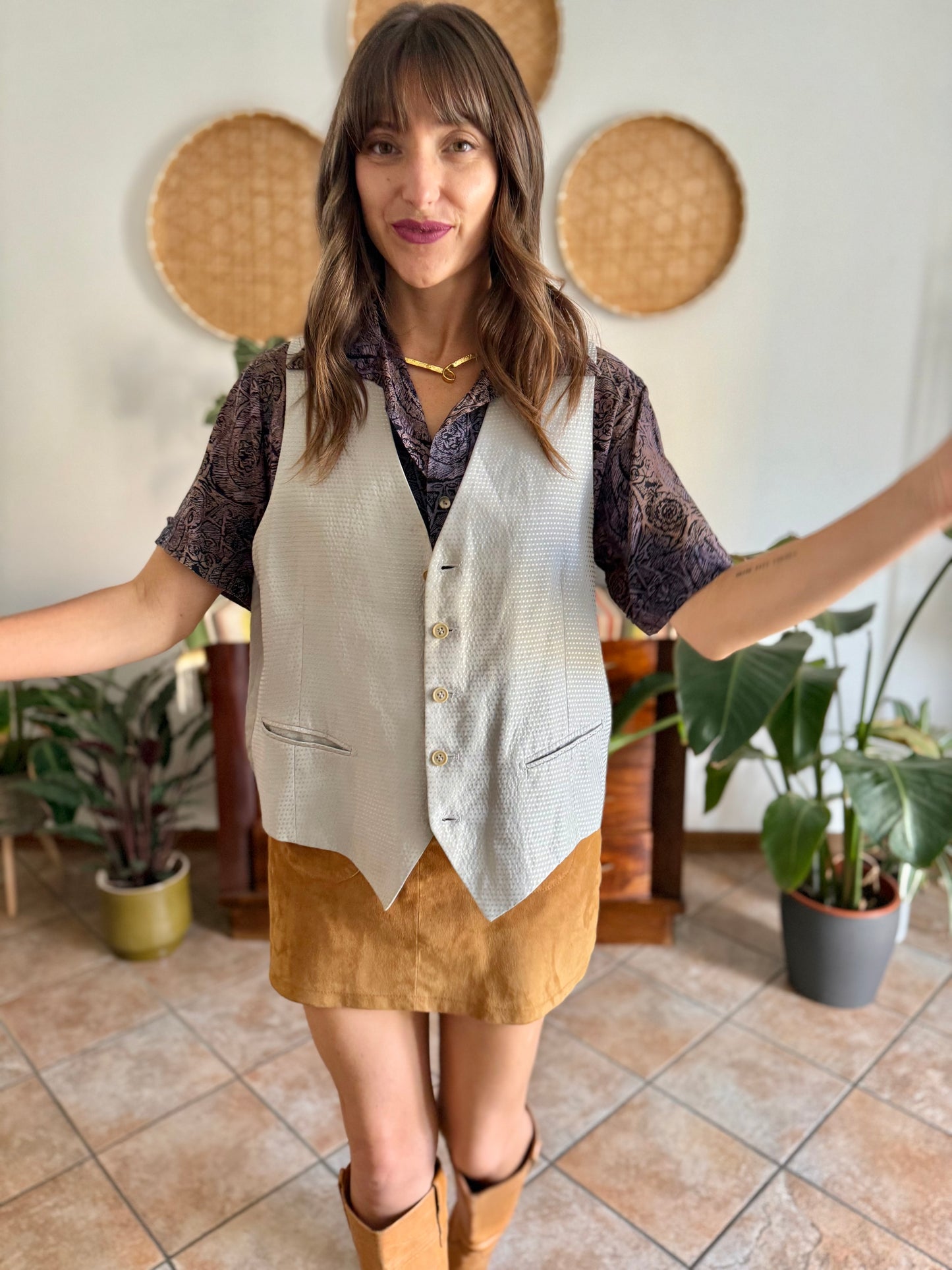 1970's vintage oversize square silver texture vest