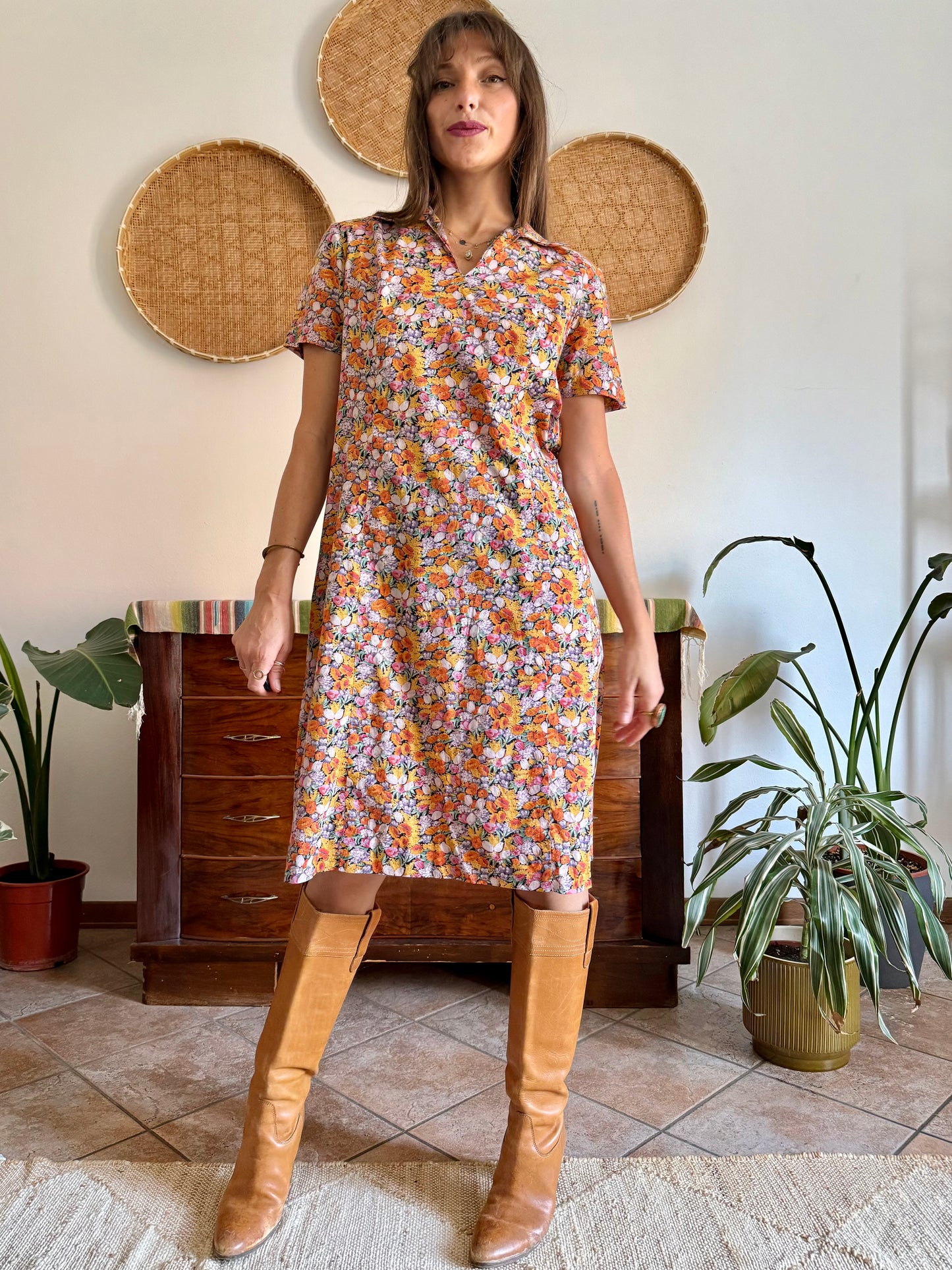1960’s vintage multicolor pastel micro floral print midi dress