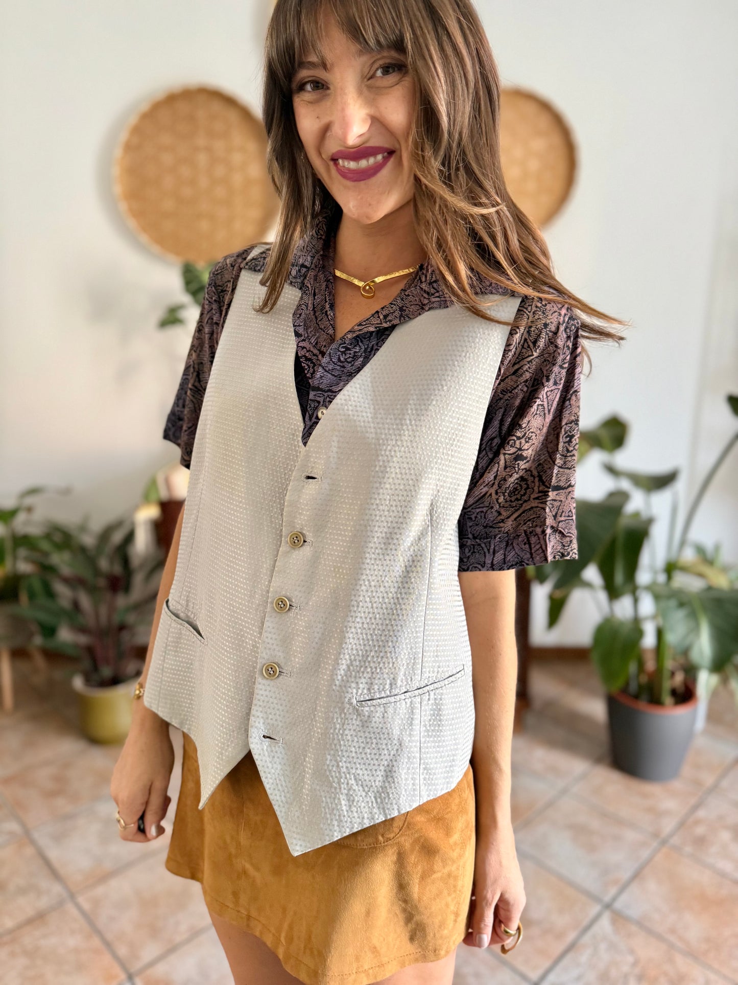 1970's vintage oversize square silver texture vest