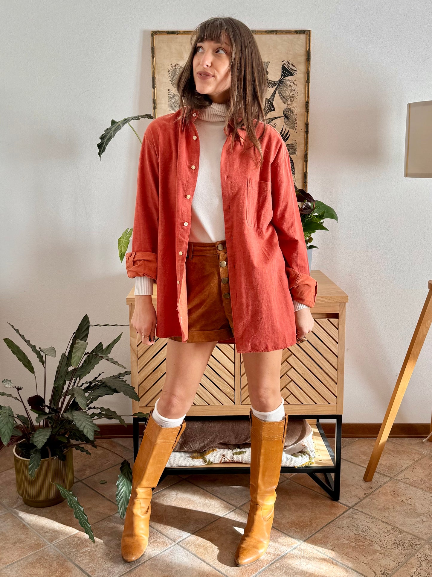 1970's vintage orange textured oversize shirt