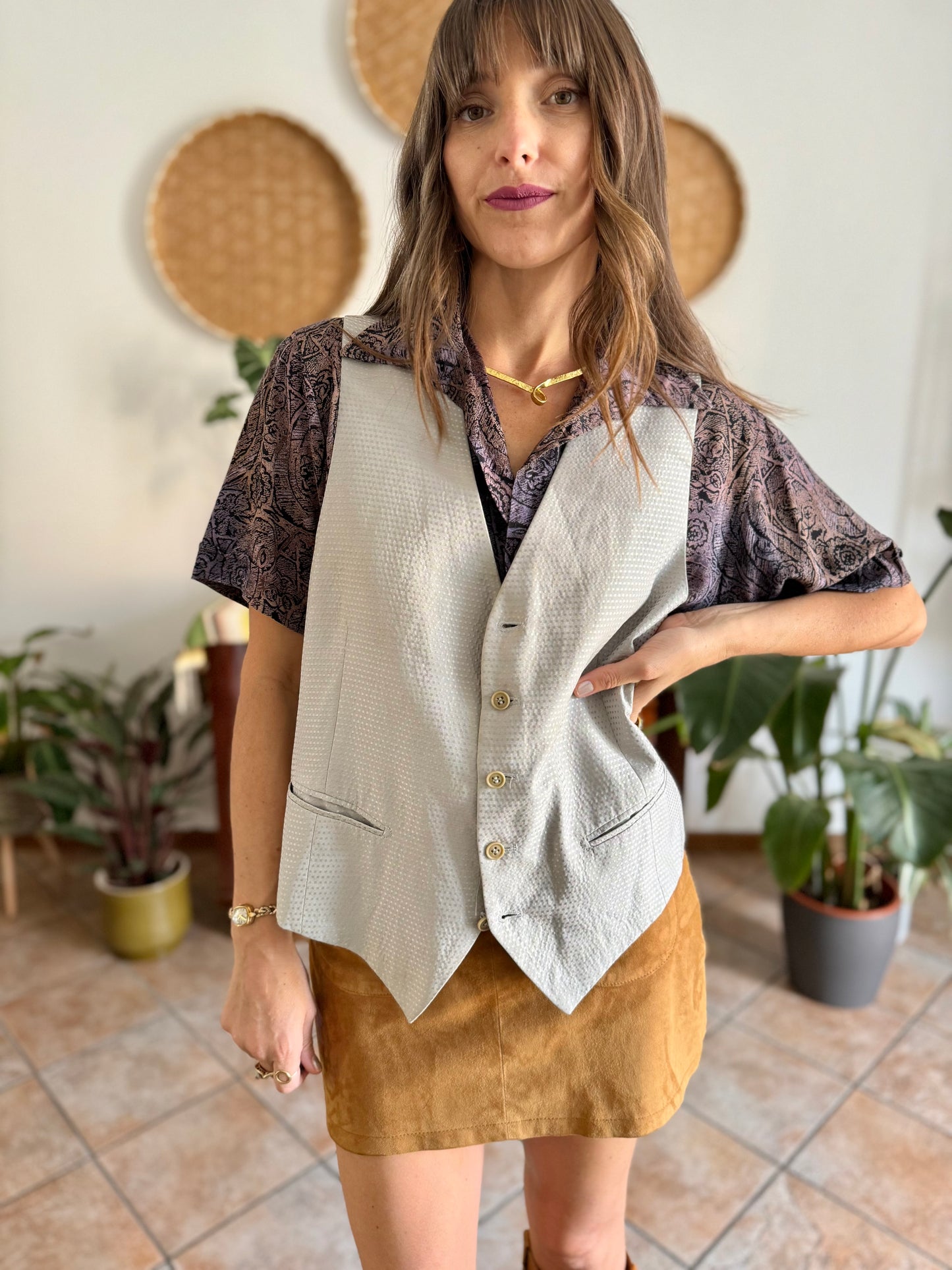 1970's vintage oversize square silver texture vest
