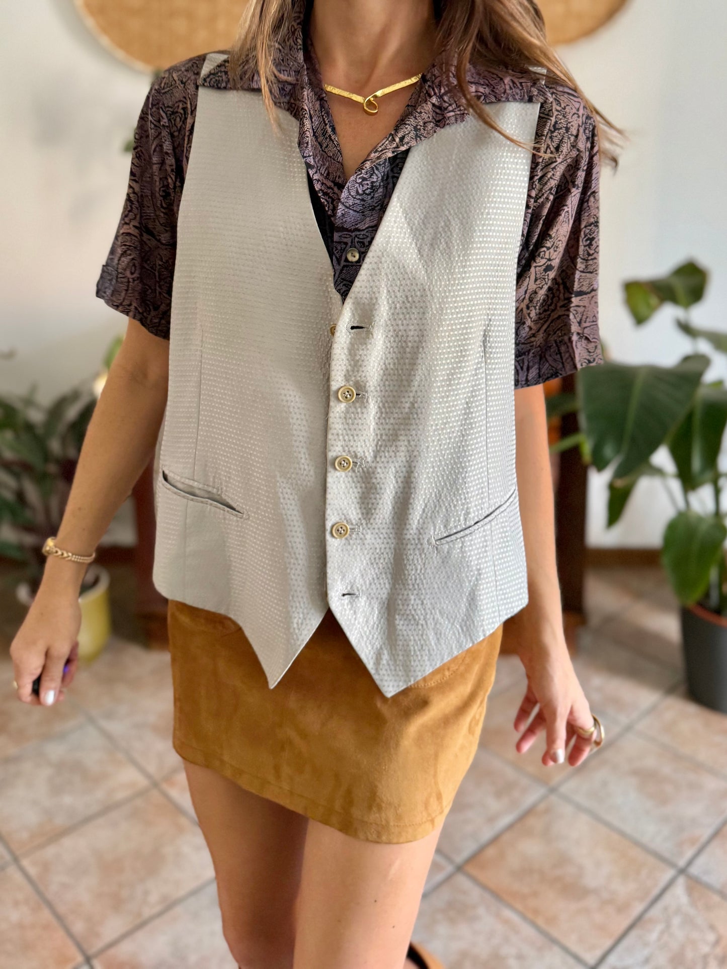 1970's vintage oversize square silver texture vest