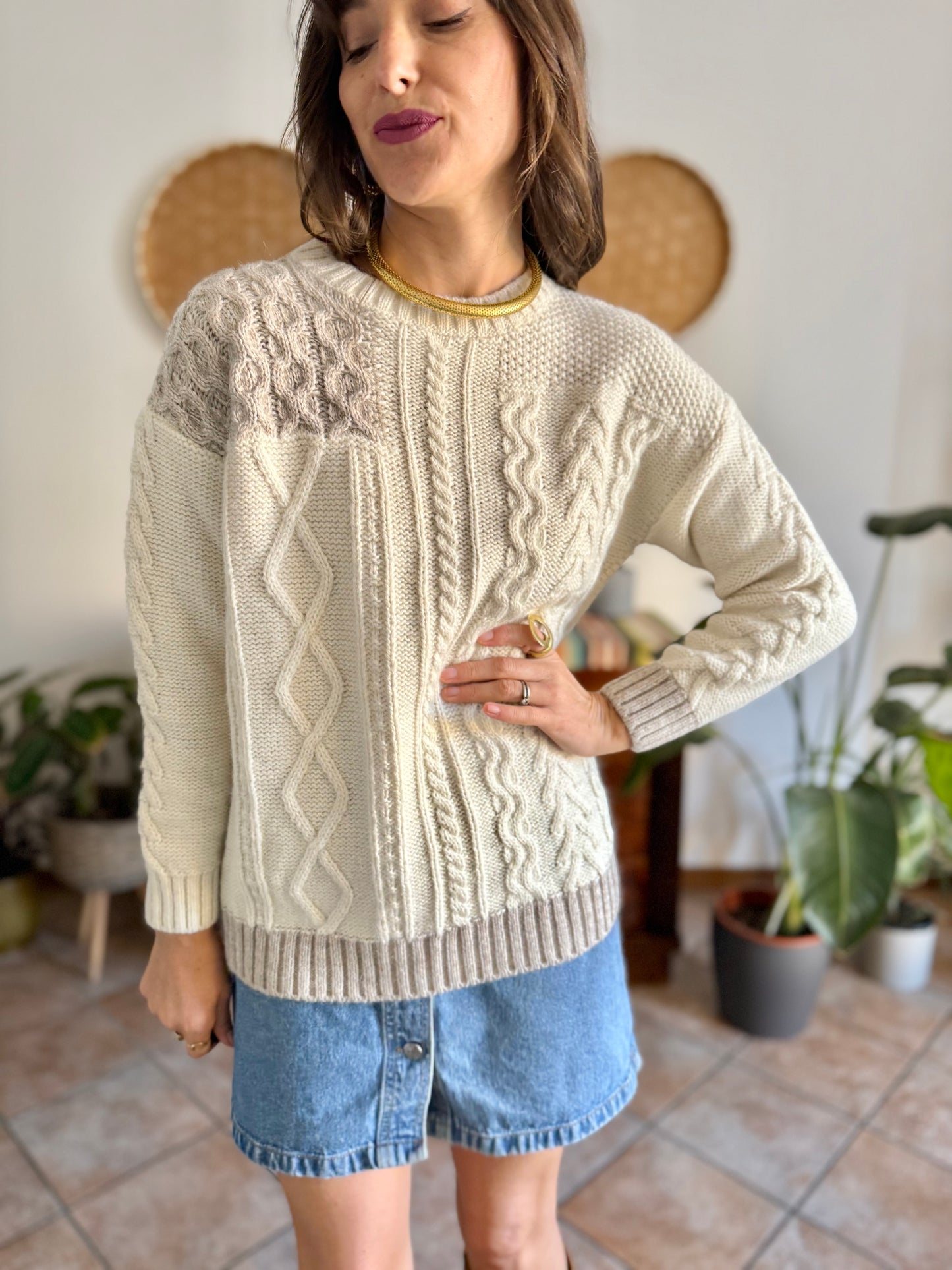 Y2k vintage new with tags cream wool and alpaca blend cable knit pullover