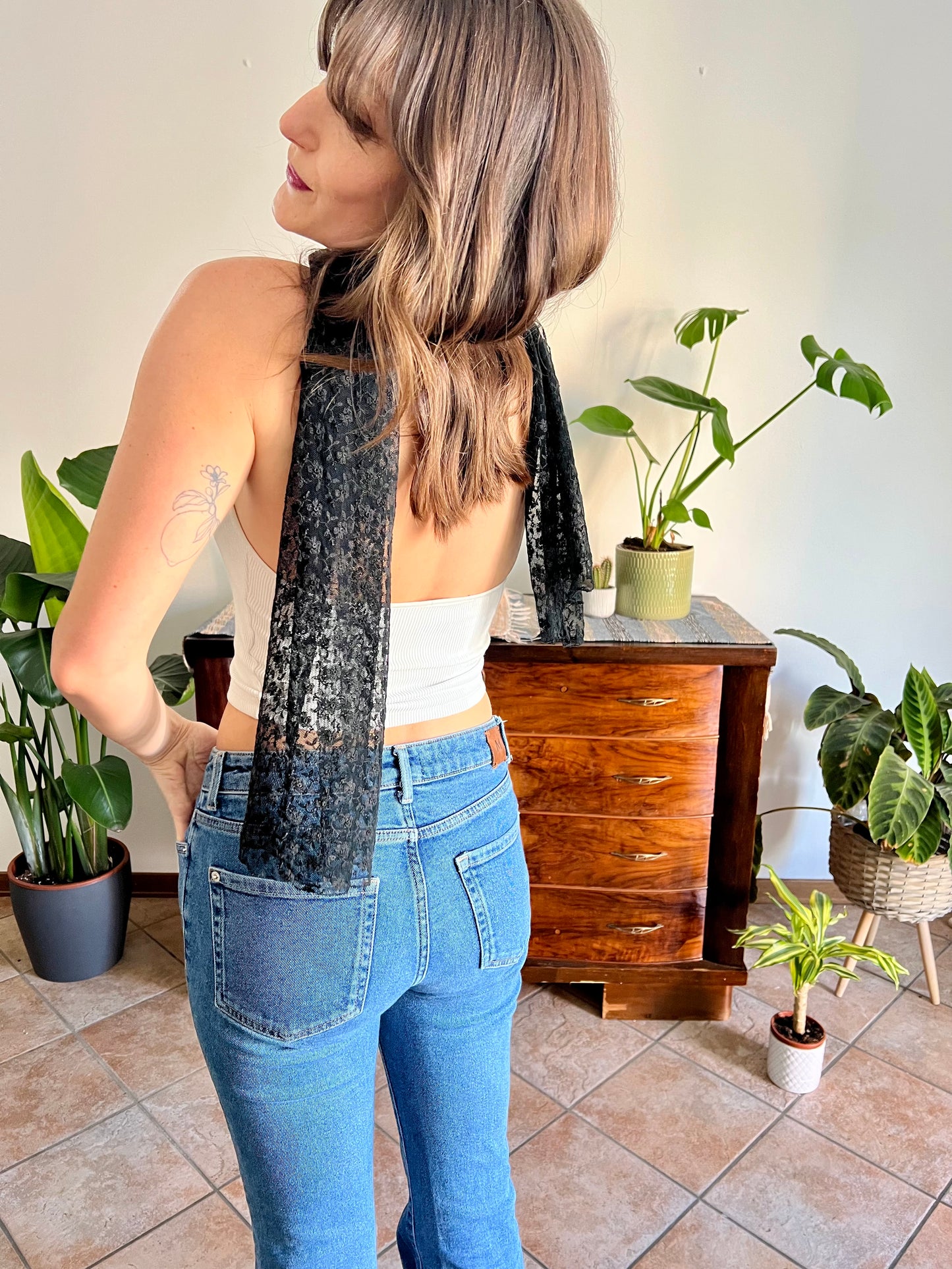 1950's vintage hand made black lace scarf
