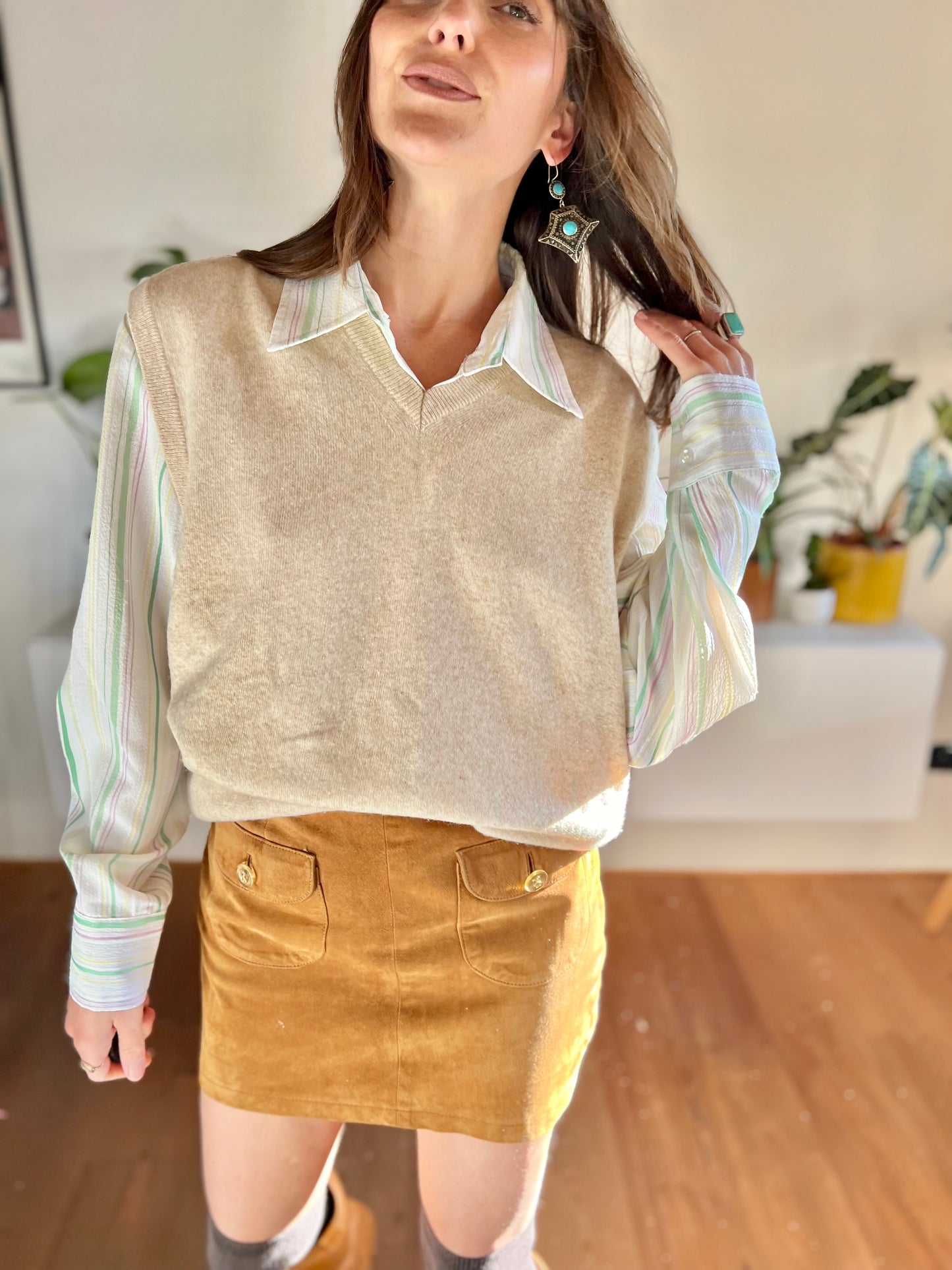 1970's vintage beige wool knit sweater vest