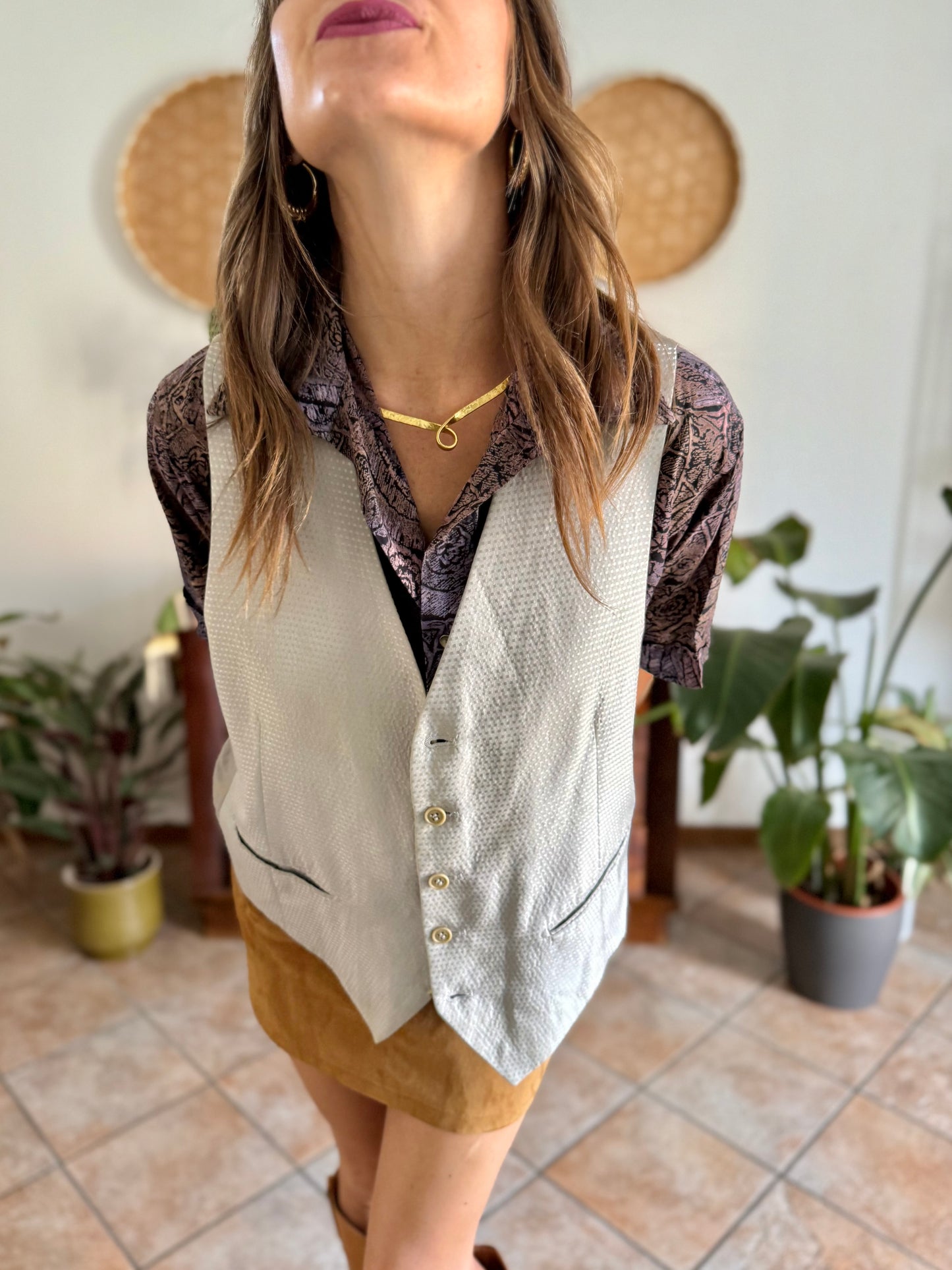 1970's vintage oversize square silver texture vest