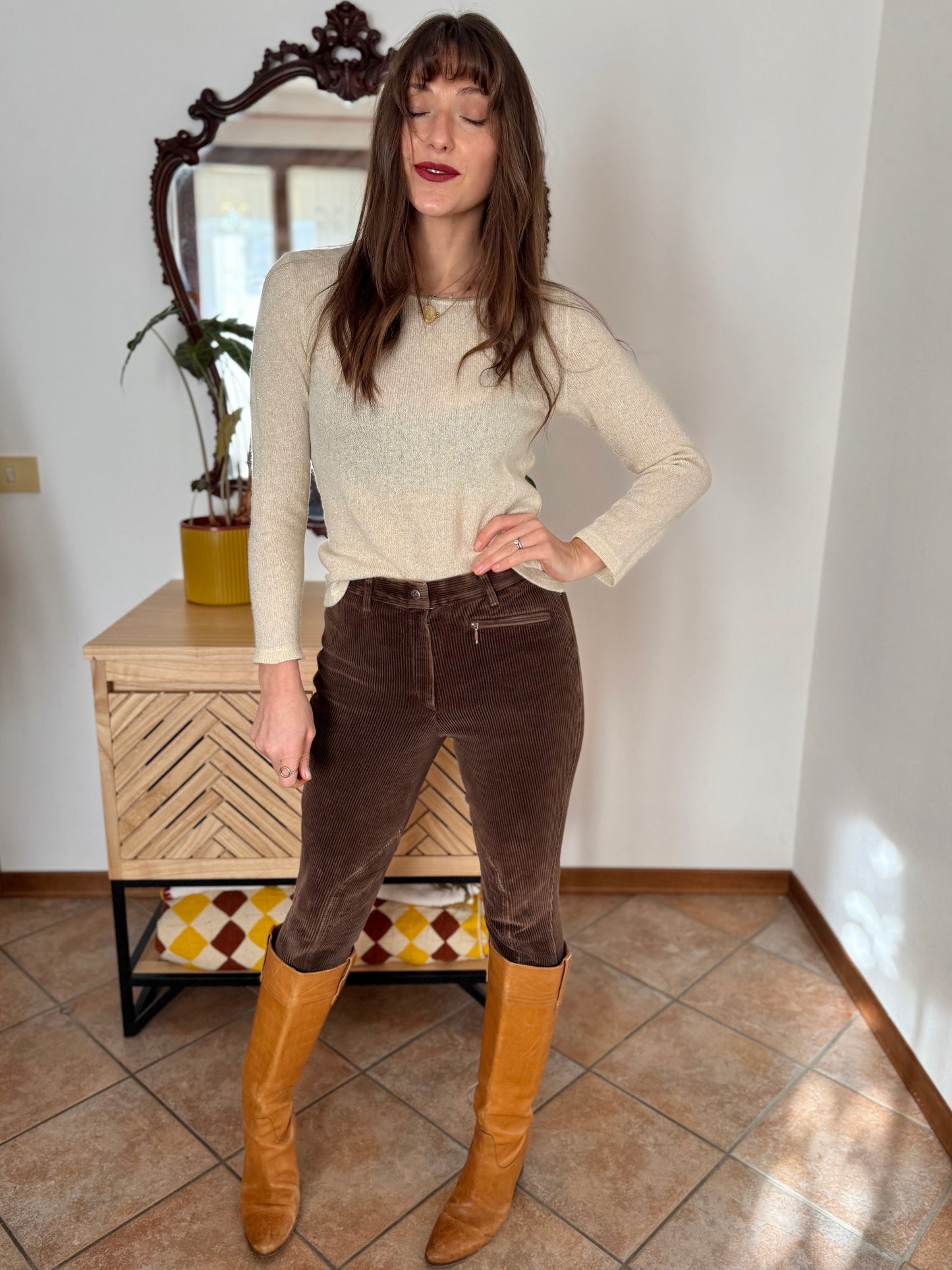 Y2k vintage cream Angora and wool blend pullover with golden thread woven throughout