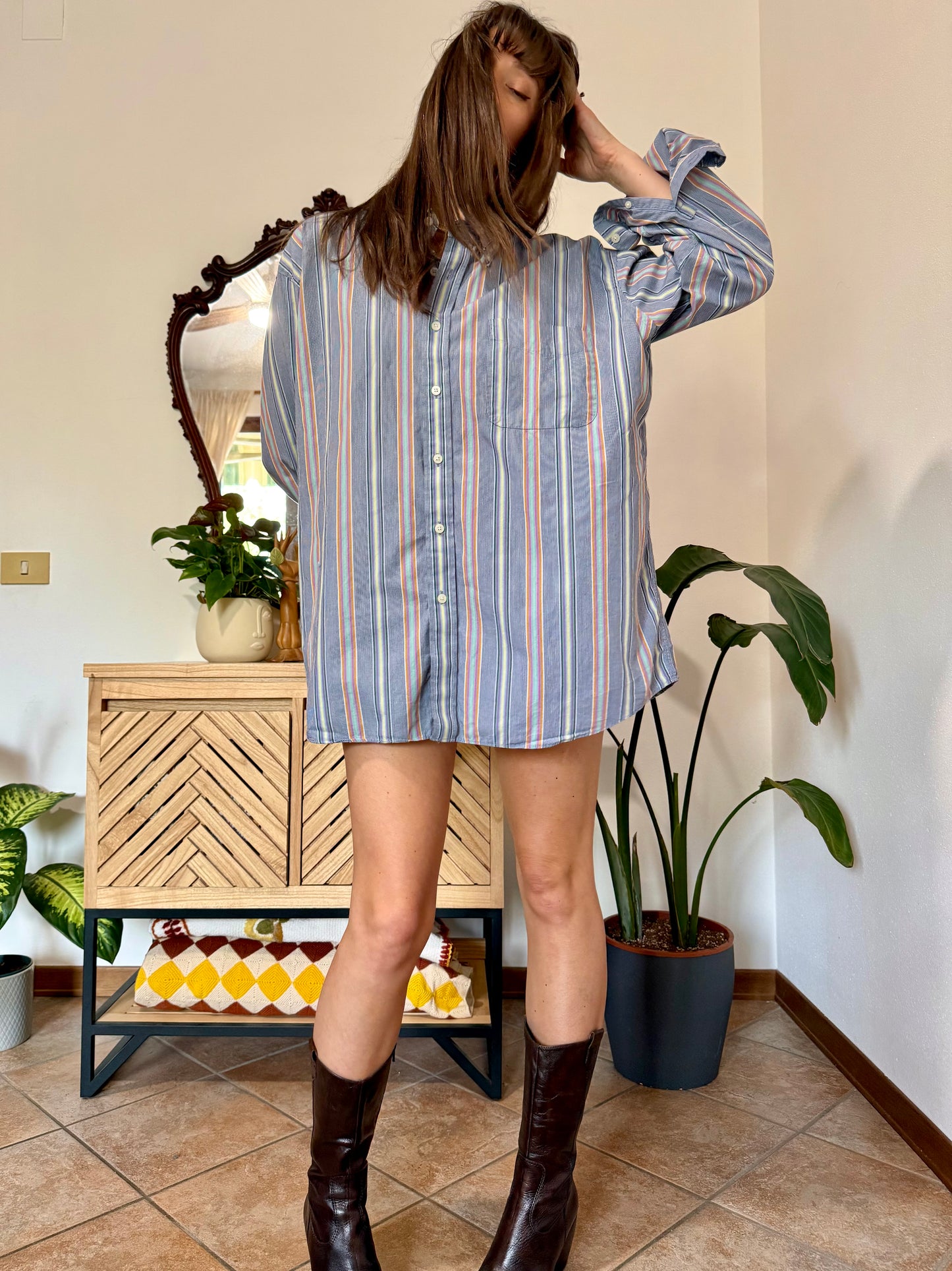 1990's vintage rainbow vertical stripe oversize button down shirt