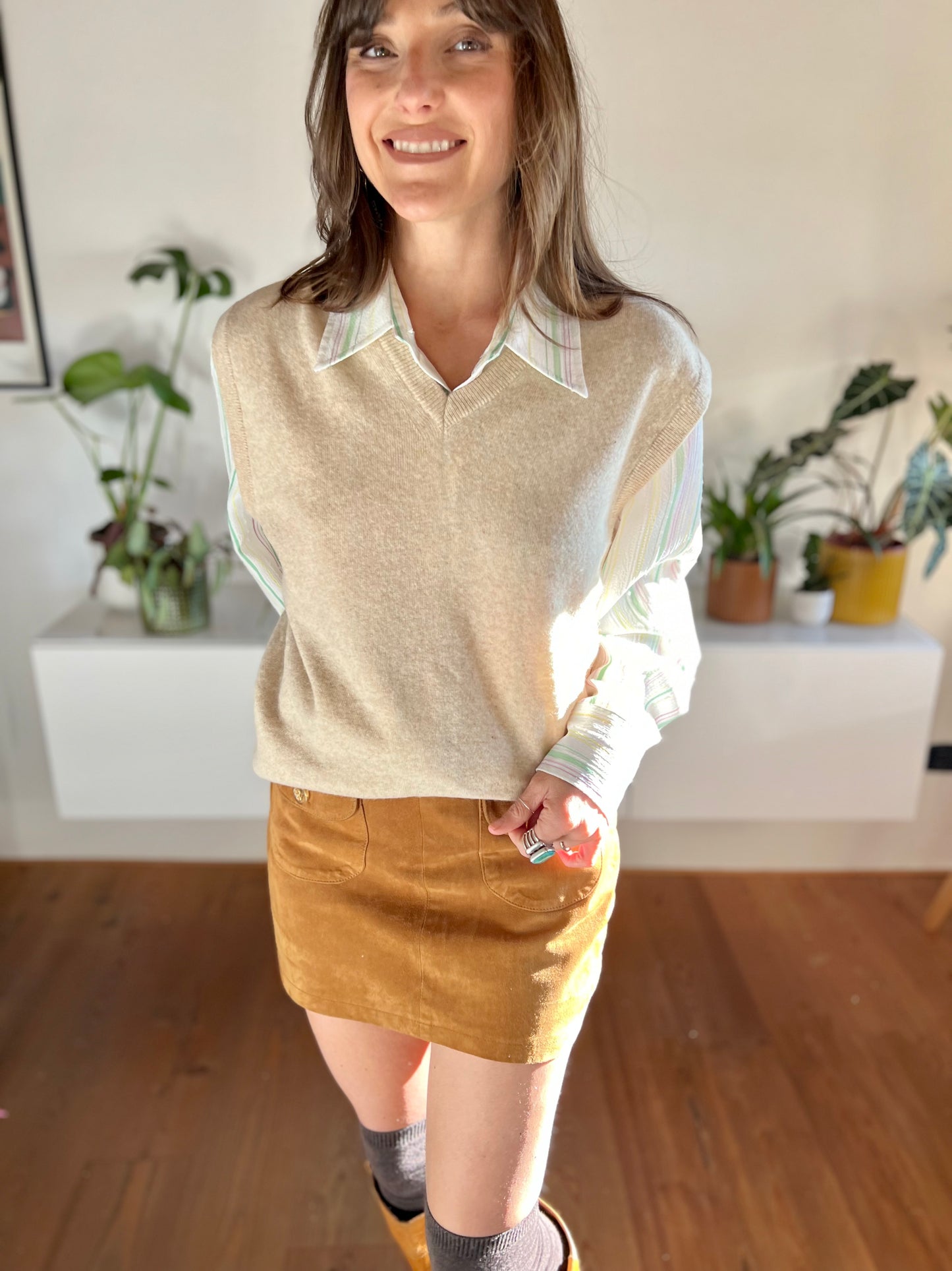 1970's vintage beige wool knit sweater vest