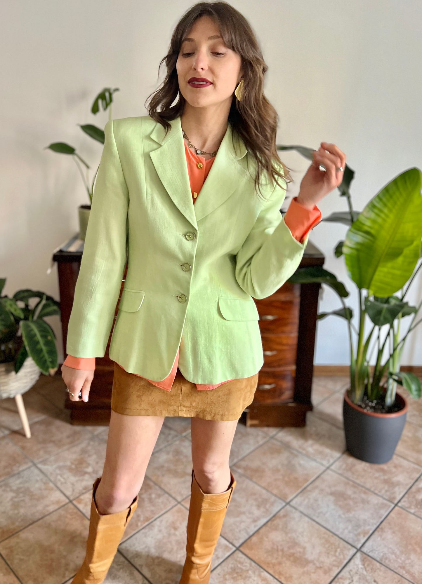 1980’s vintage mint green blazer with translucent mint buttons