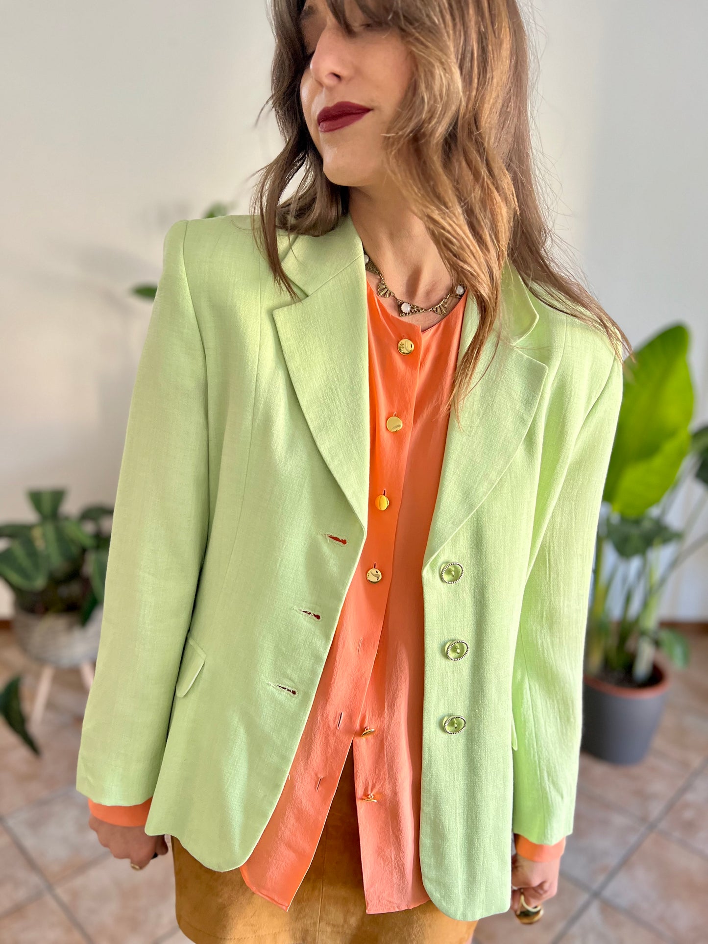 1980’s vintage mint green blazer with translucent mint buttons