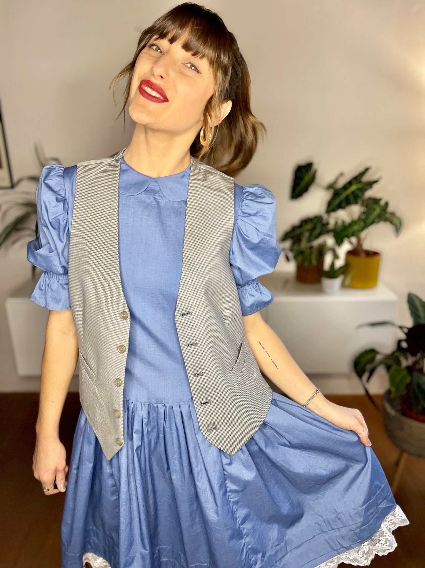 1970's vintage two tone grey houndstooth wool vest