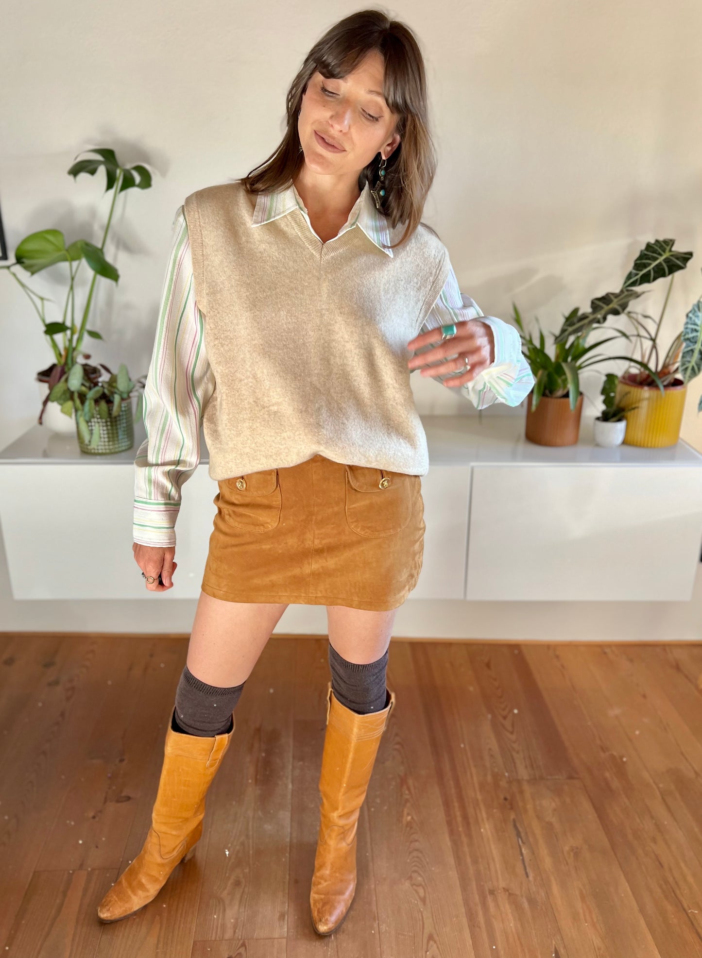 1970's vintage beige wool knit sweater vest