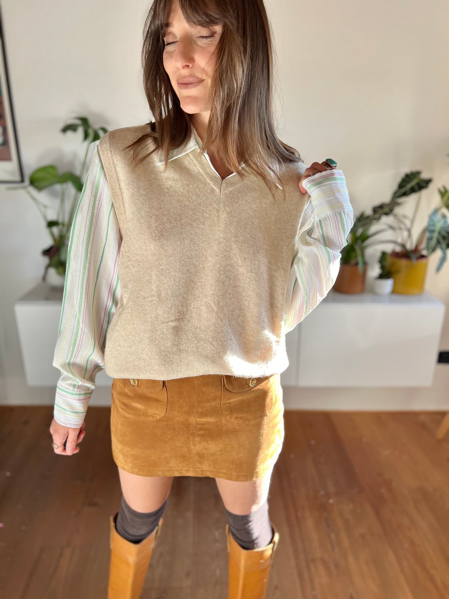 1970's vintage beige wool knit sweater vest