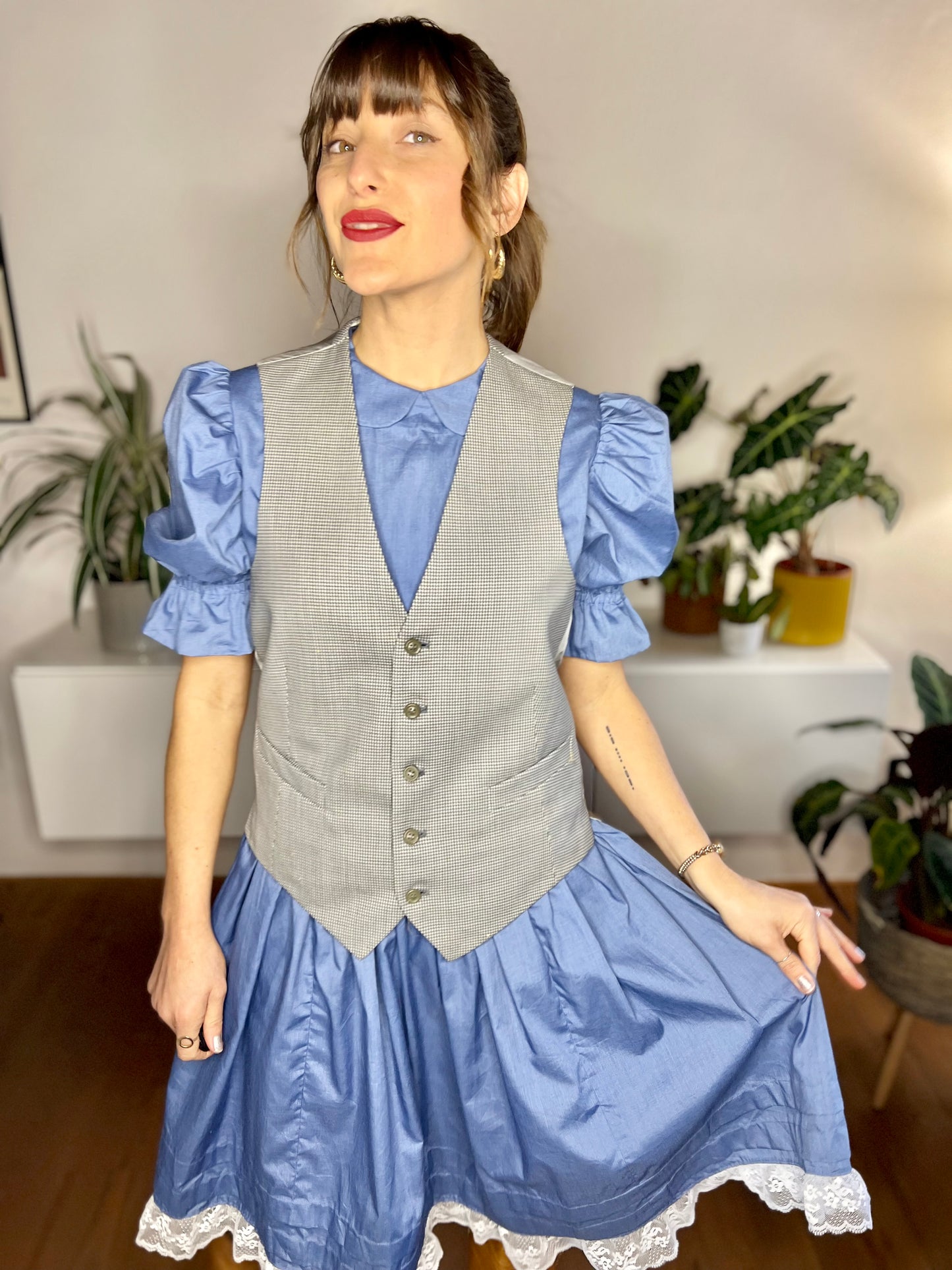 1970's vintage two tone grey houndstooth wool vest
