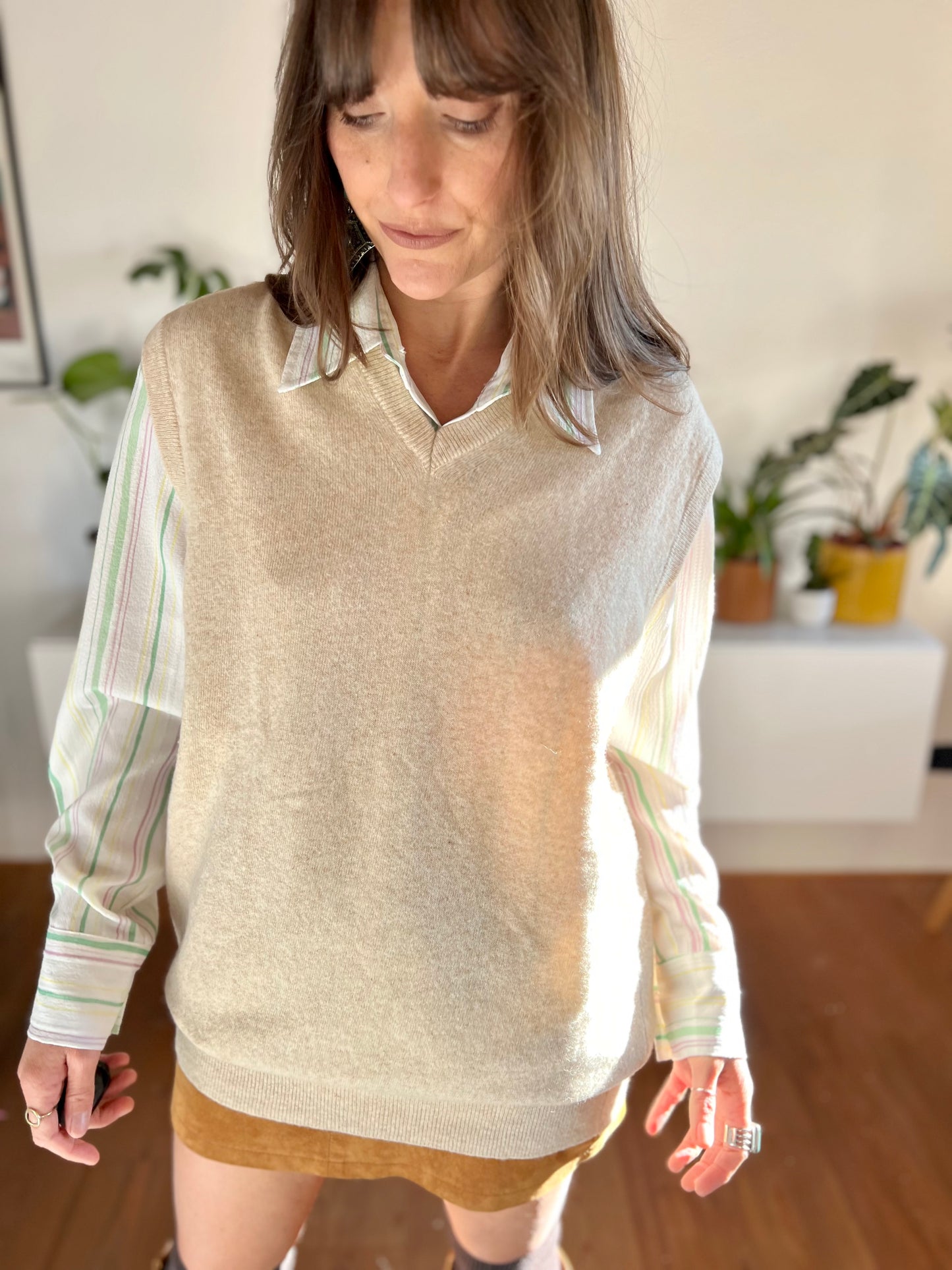1970's vintage beige wool knit sweater vest