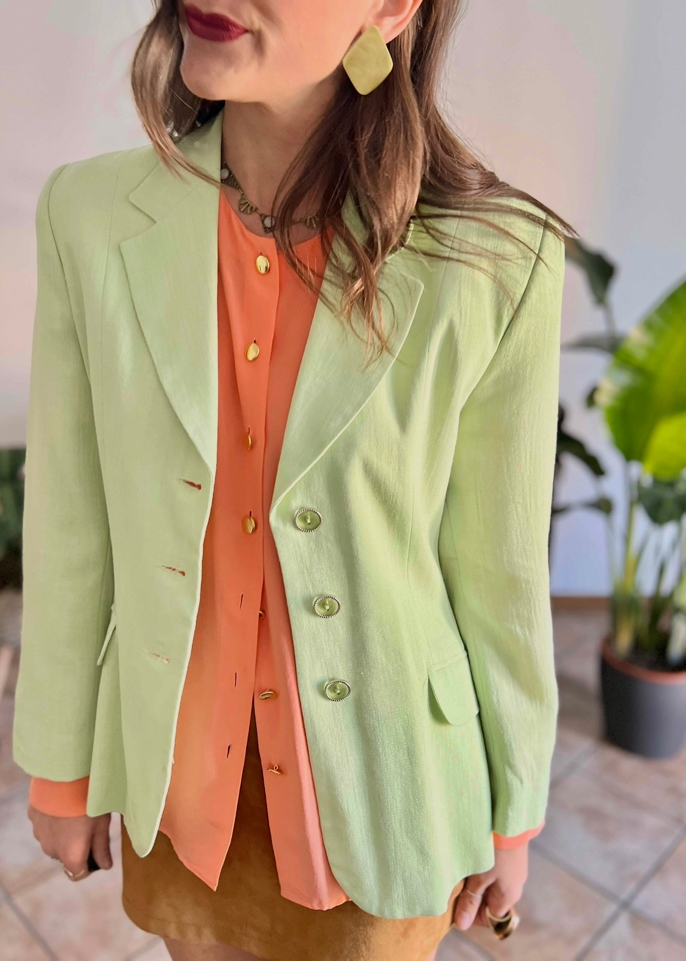 1980’s vintage mint green blazer with translucent mint buttons