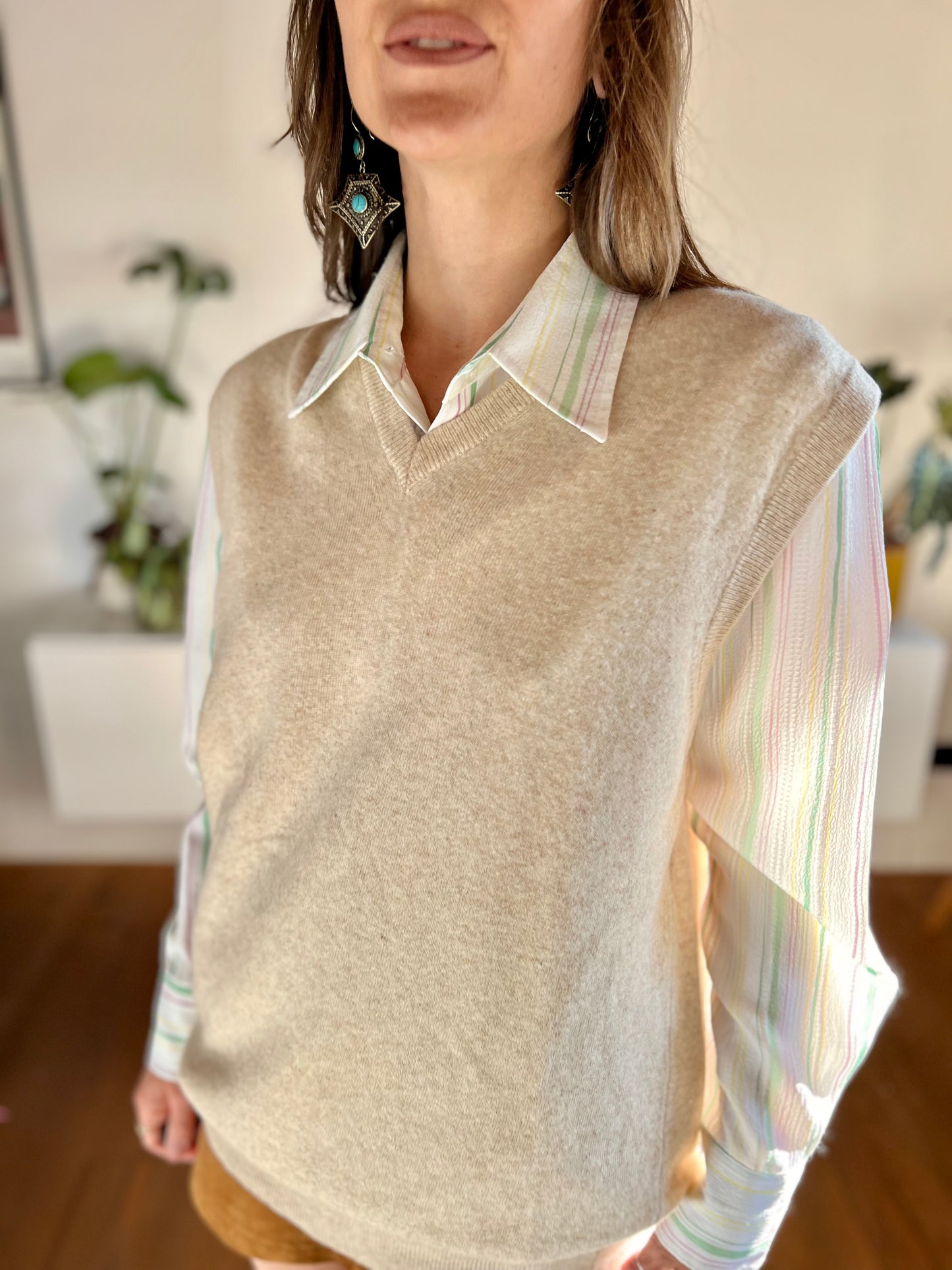 1970's vintage beige wool knit sweater vest