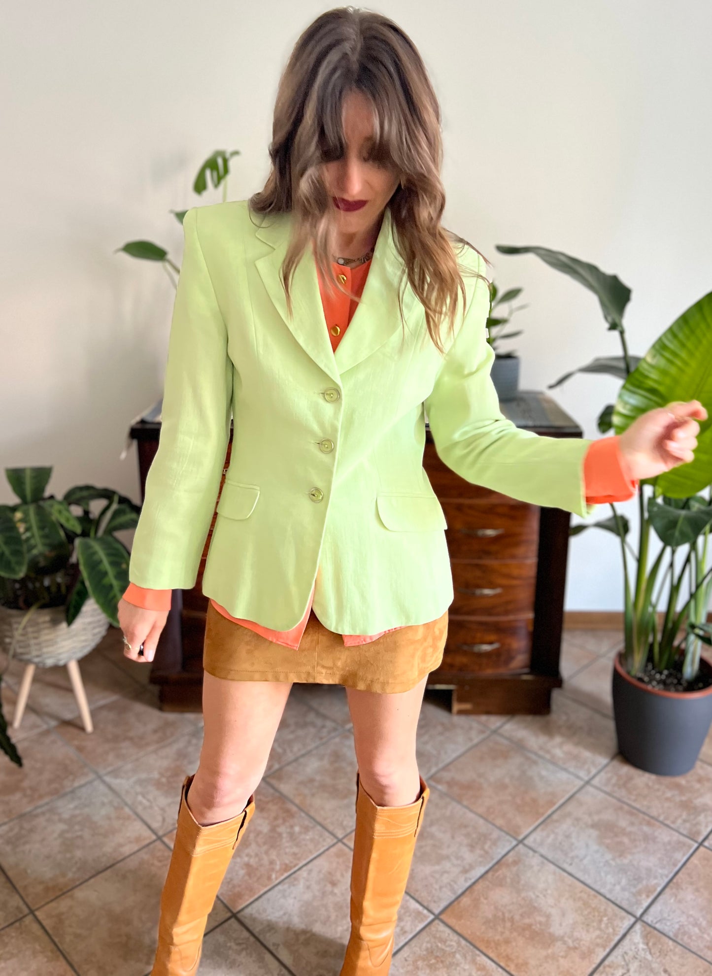 1980’s vintage mint green blazer with translucent mint buttons