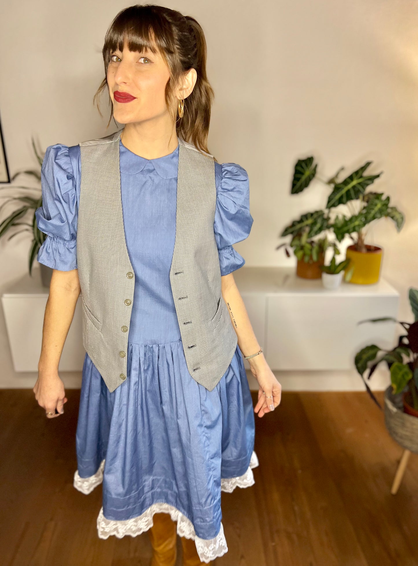 1970's vintage two tone grey houndstooth wool vest