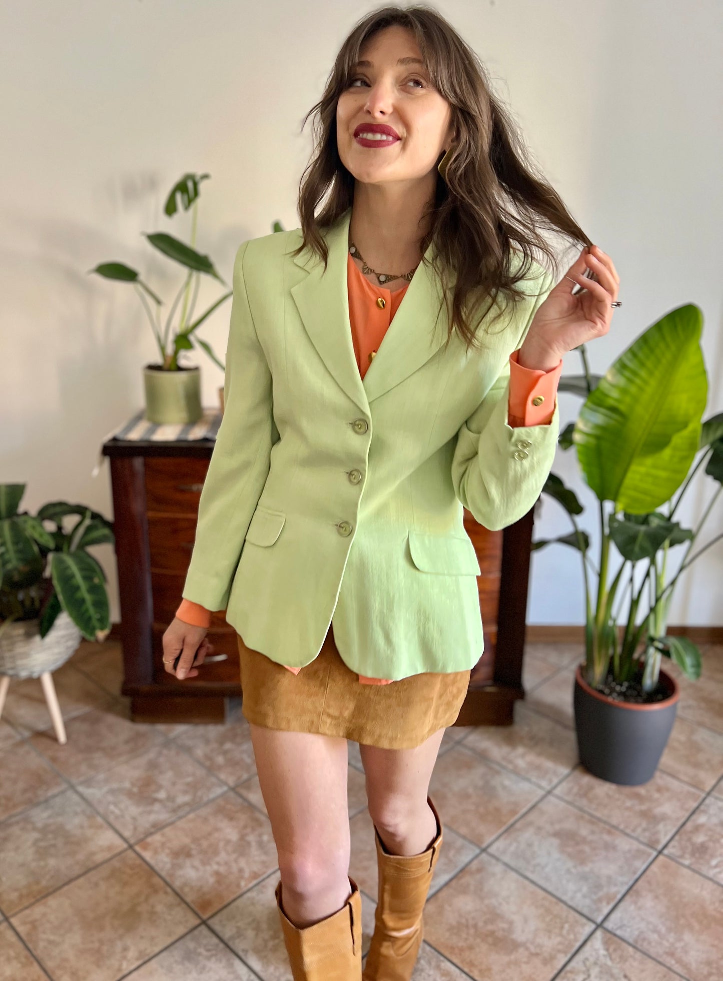 1980’s vintage mint green blazer with translucent mint buttons