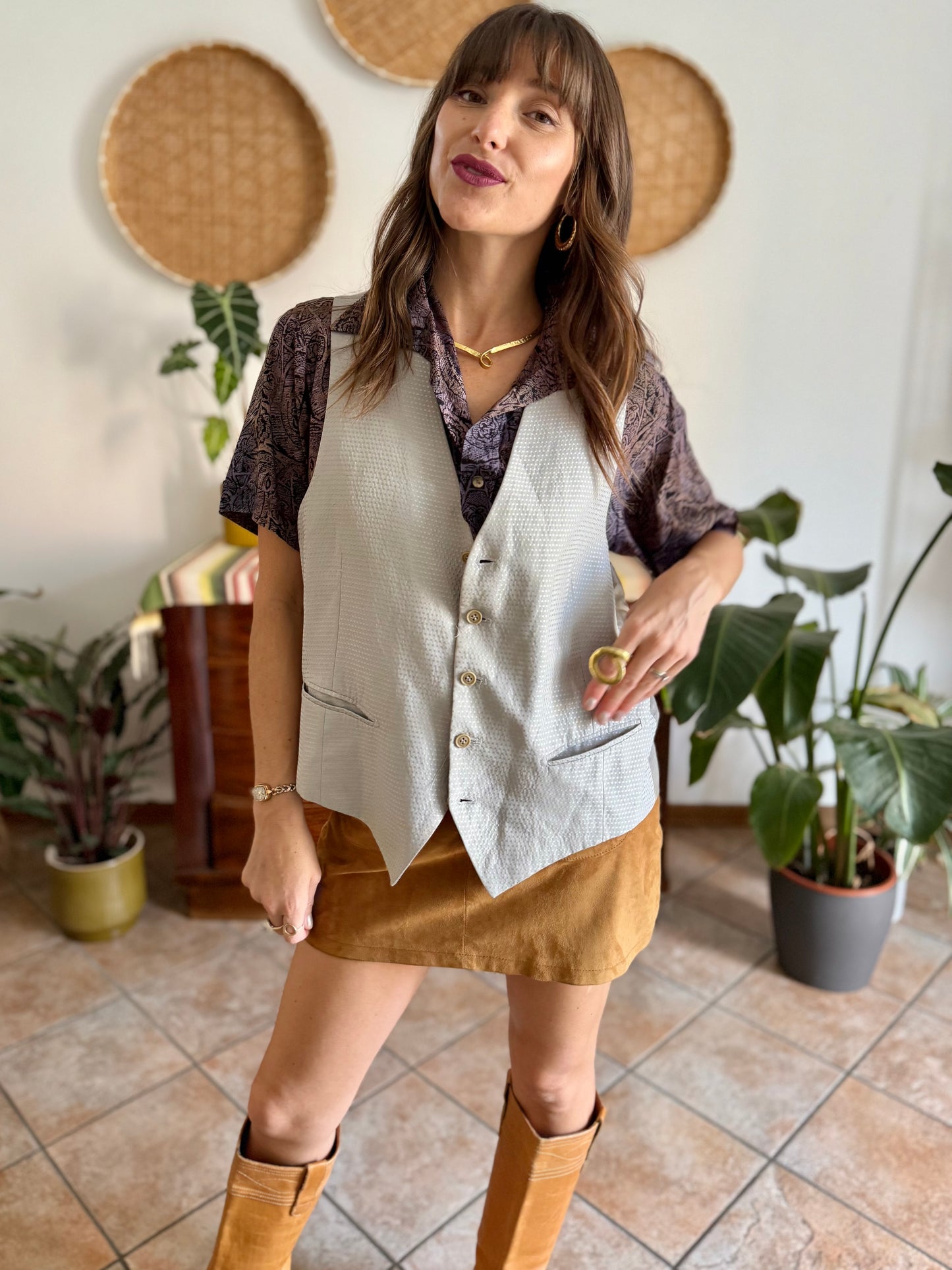 1970's vintage oversize square silver texture vest