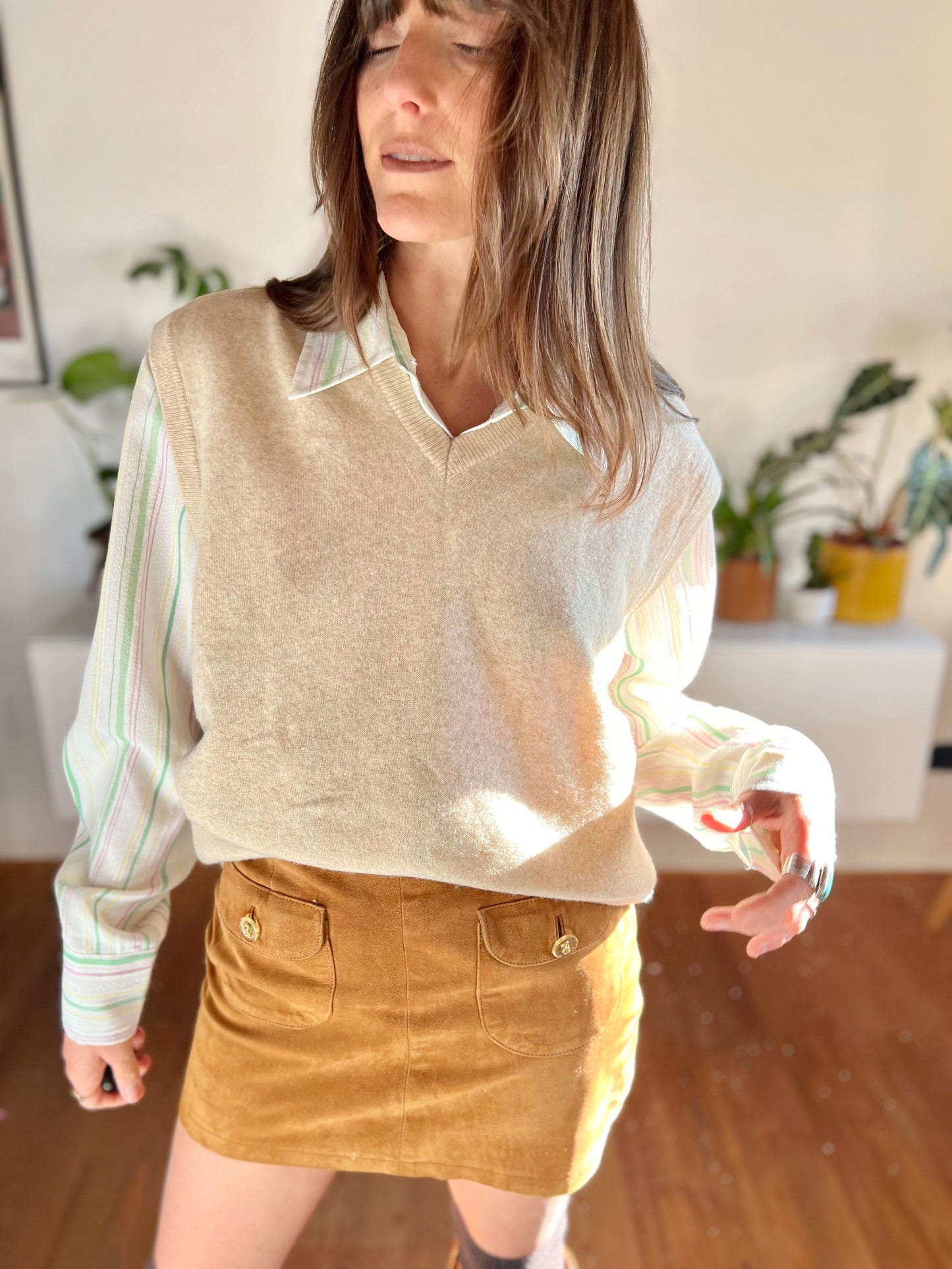 1970's vintage beige wool knit sweater vest