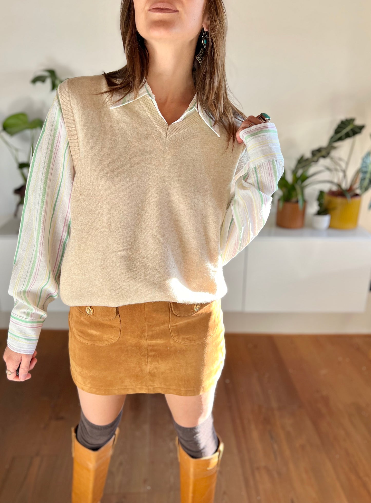 1970's vintage beige wool knit sweater vest