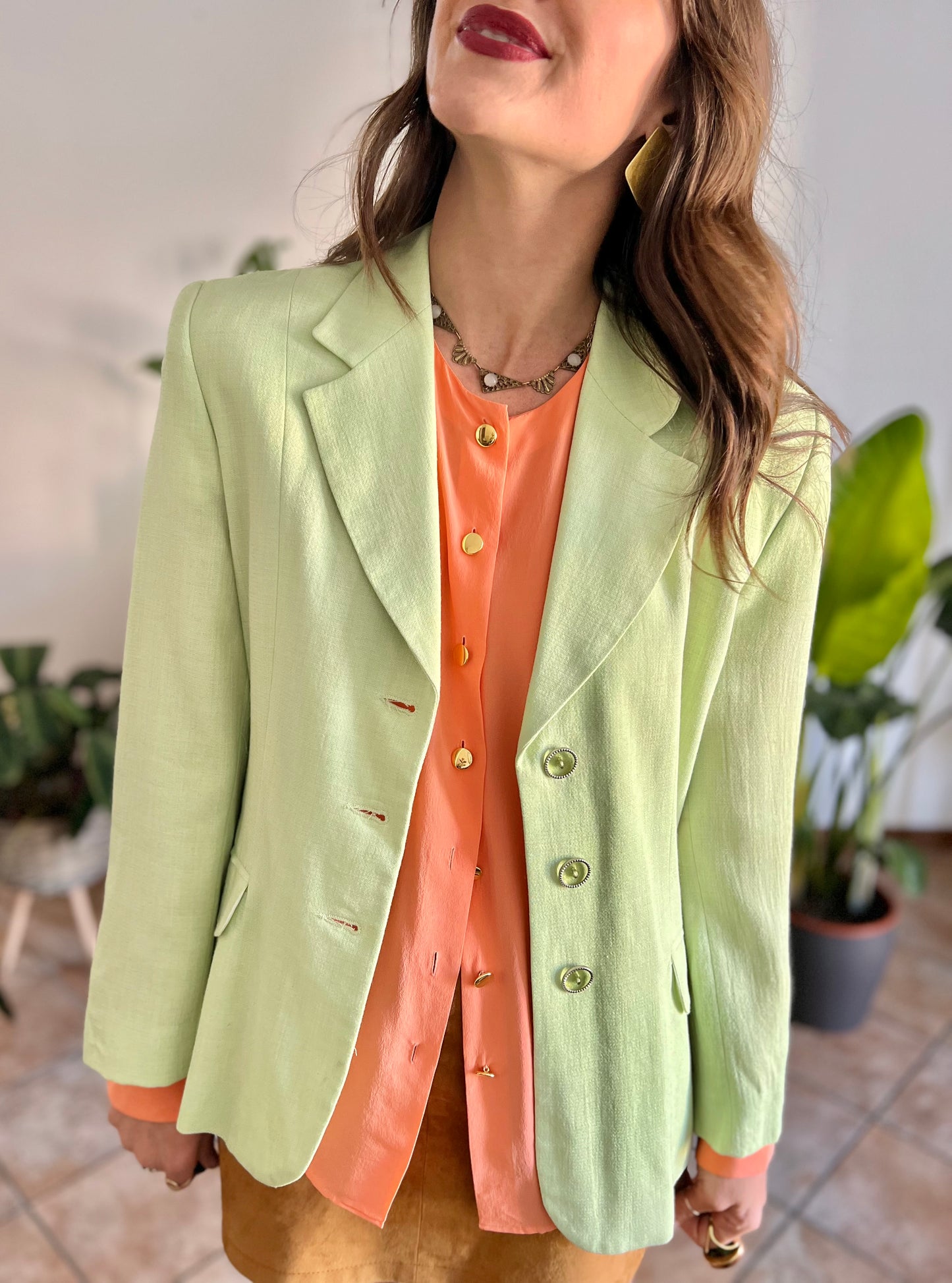 1980’s vintage mint green blazer with translucent mint buttons