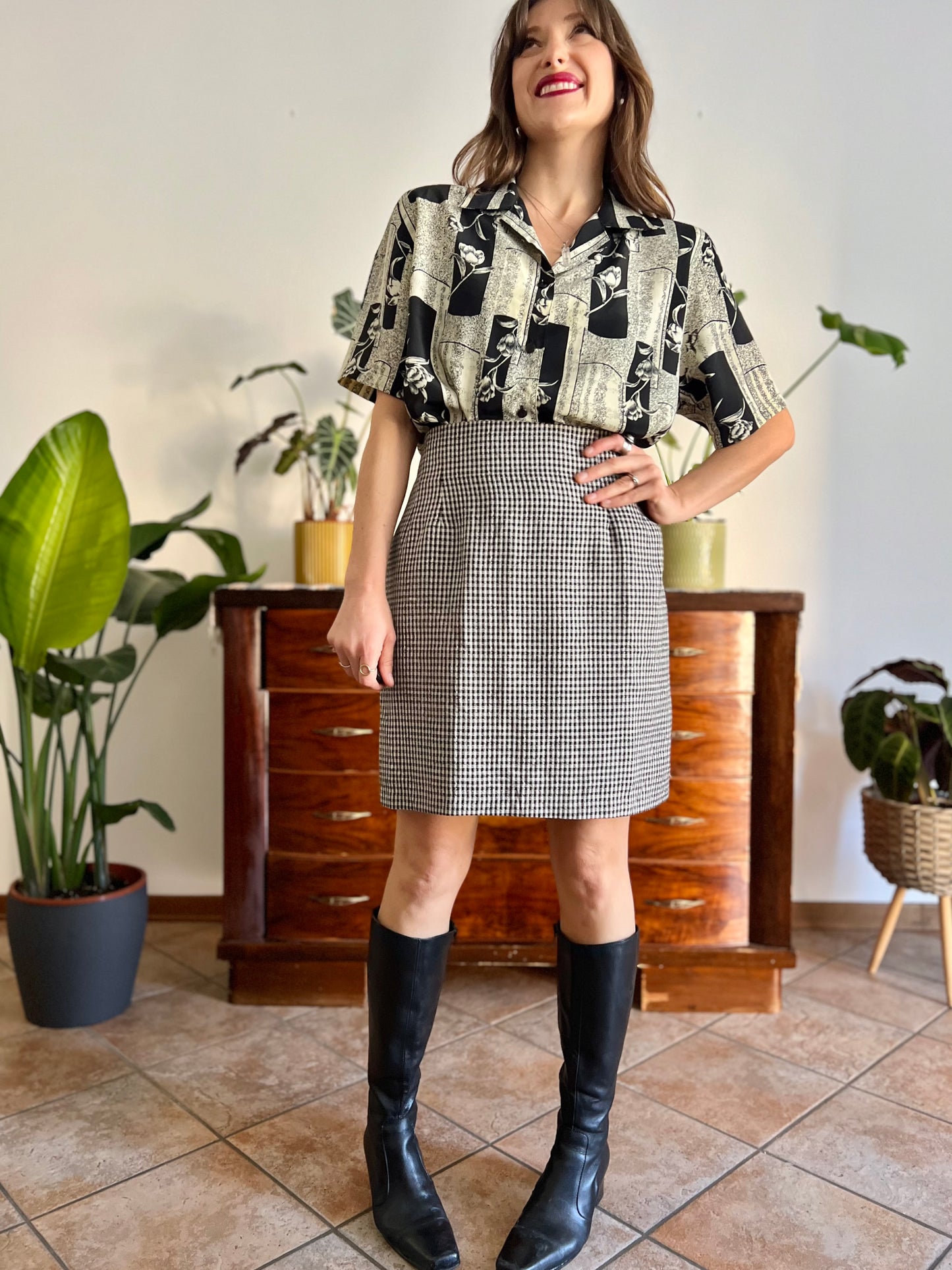 1990's vintage black and white gingham mini skirt