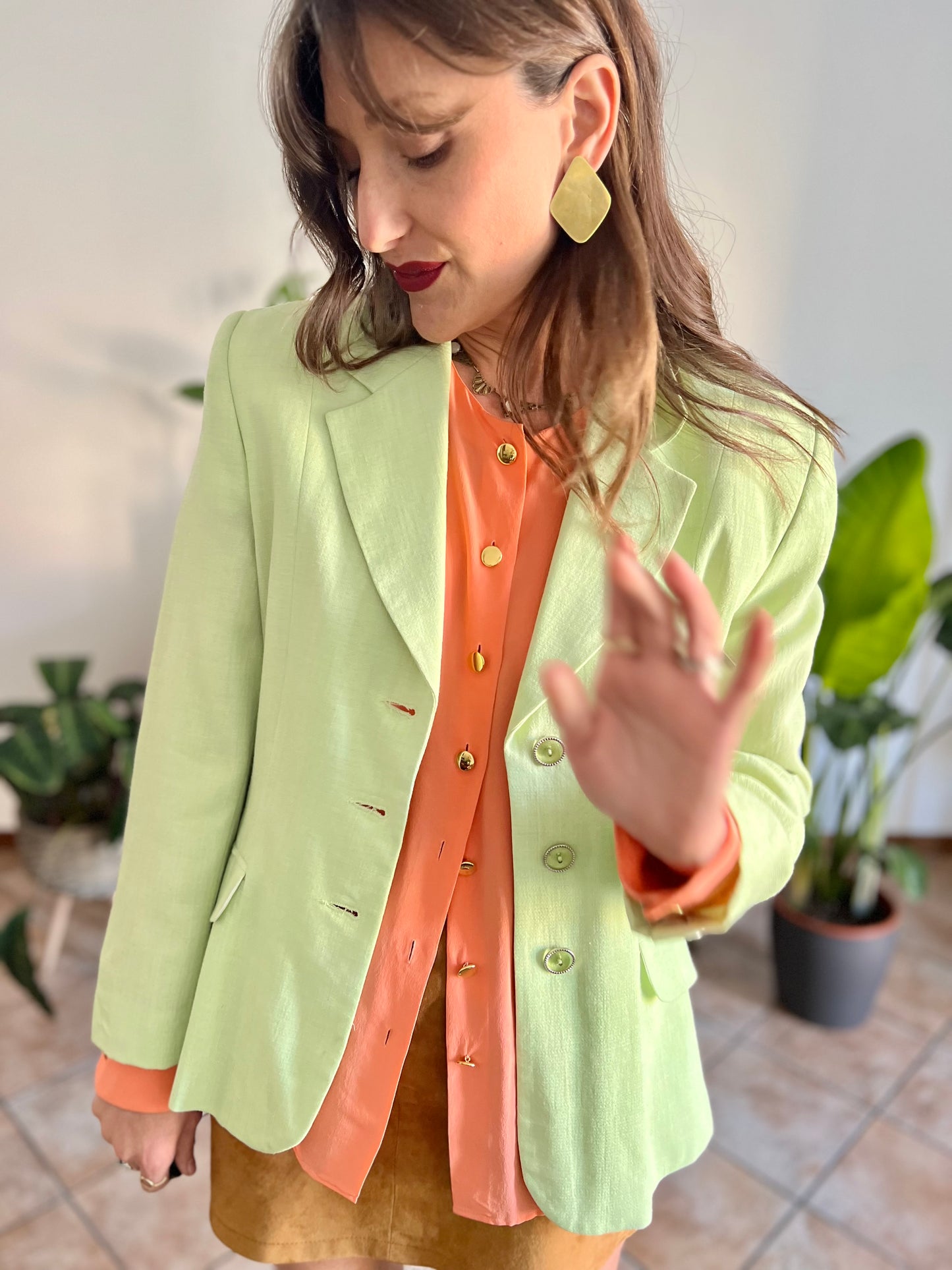 1980’s vintage mint green blazer with translucent mint buttons