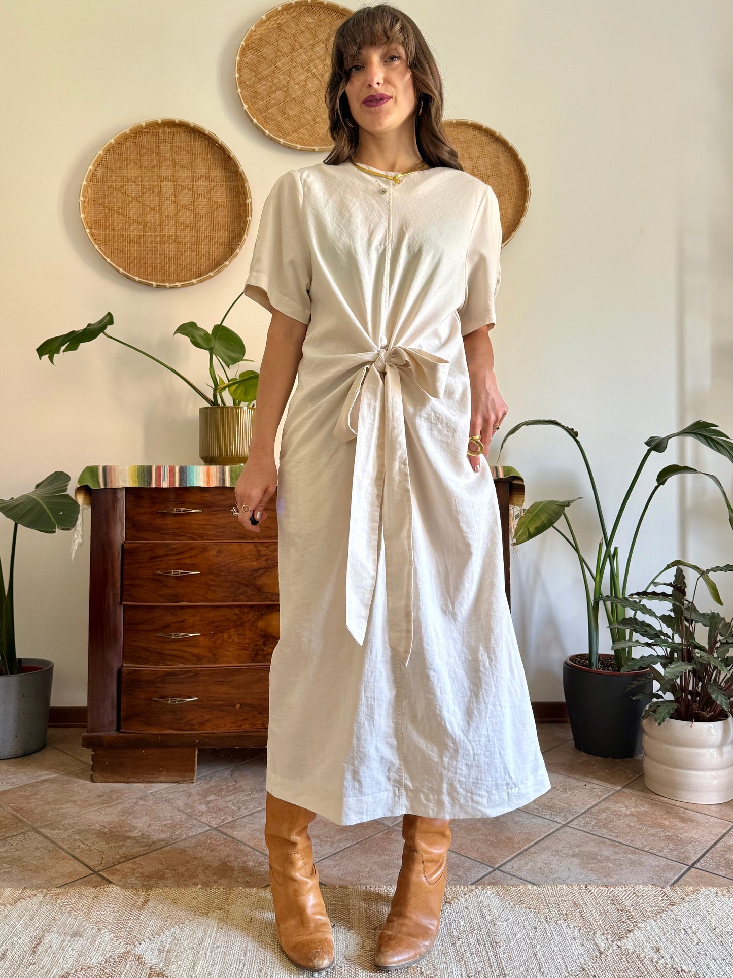 1990’s vintage cream gathered detail maxi dress