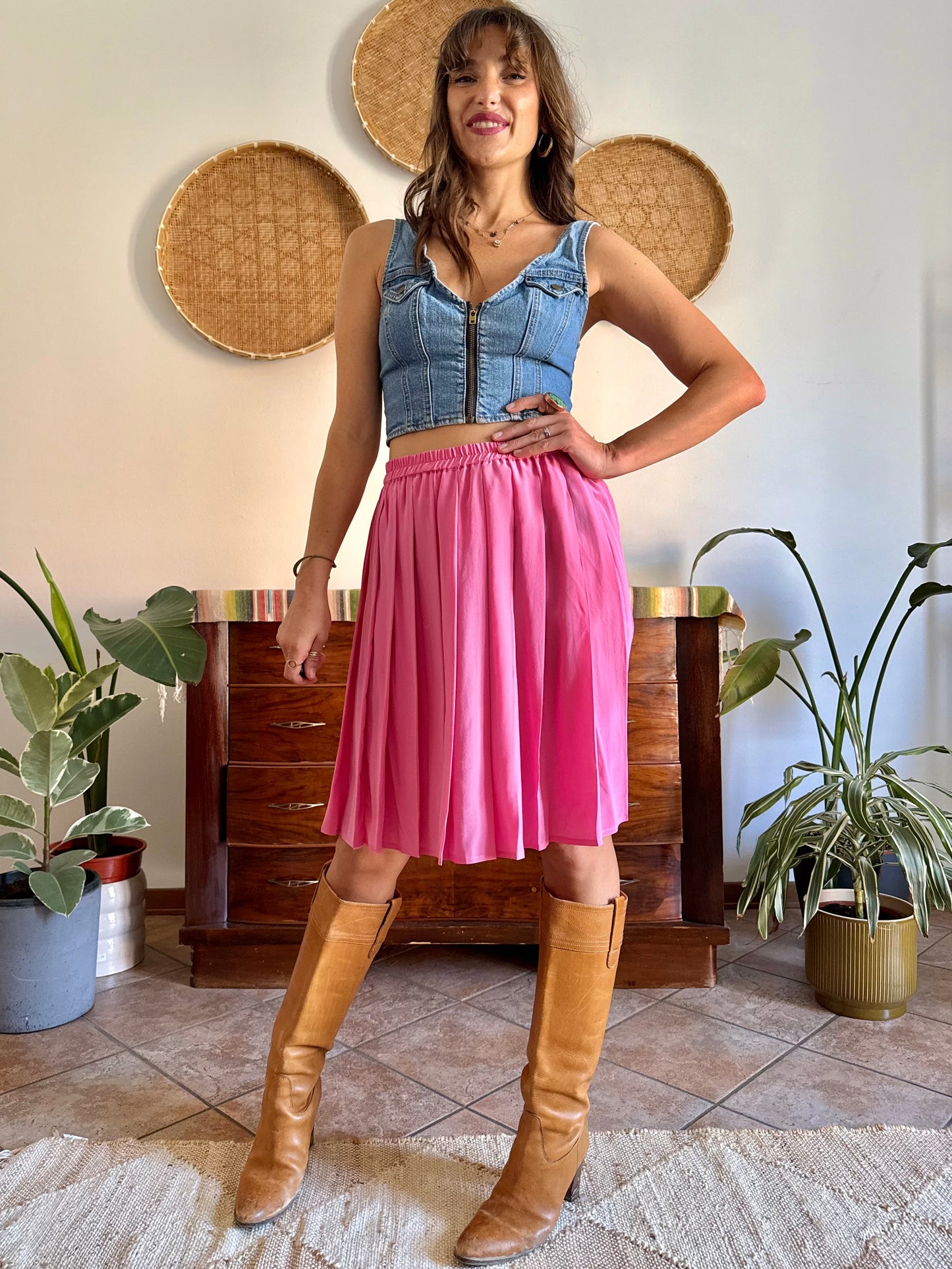 1970’s vintage pink silk pleated skirt