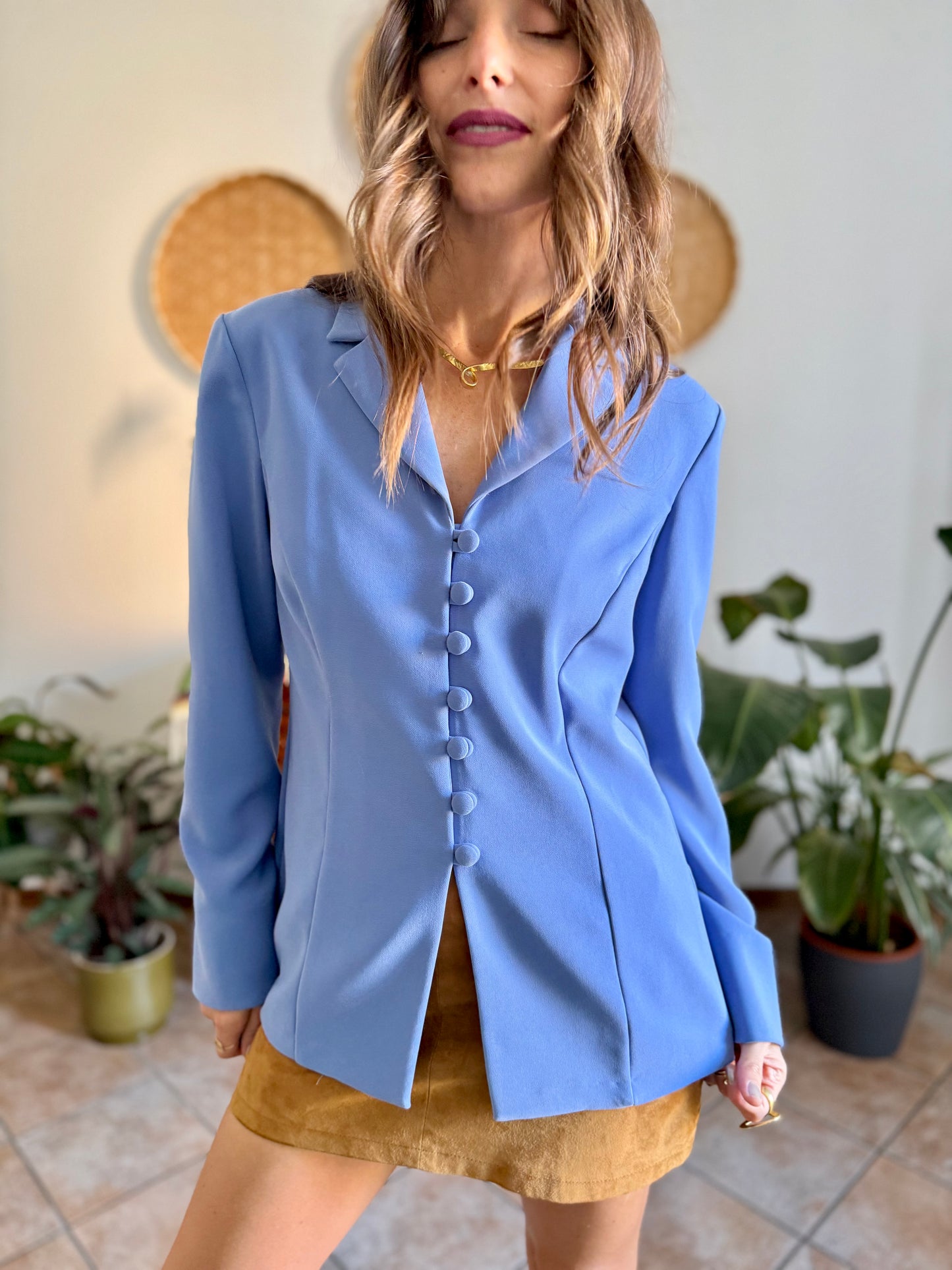 1990's vintage blue partial button down blazer