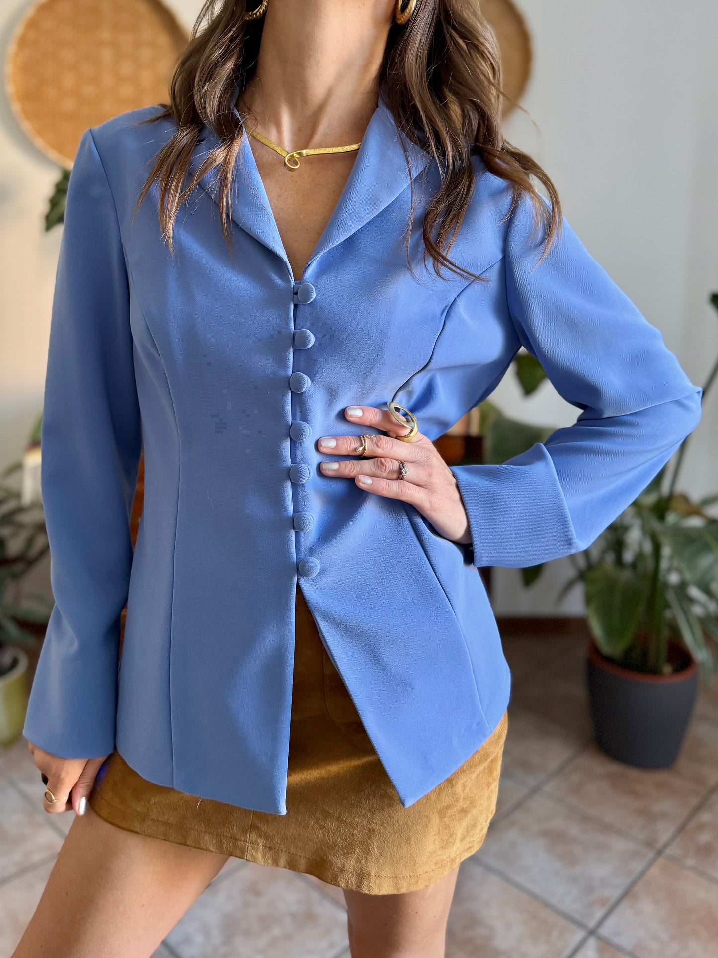 1990's vintage blue partial button down blazer