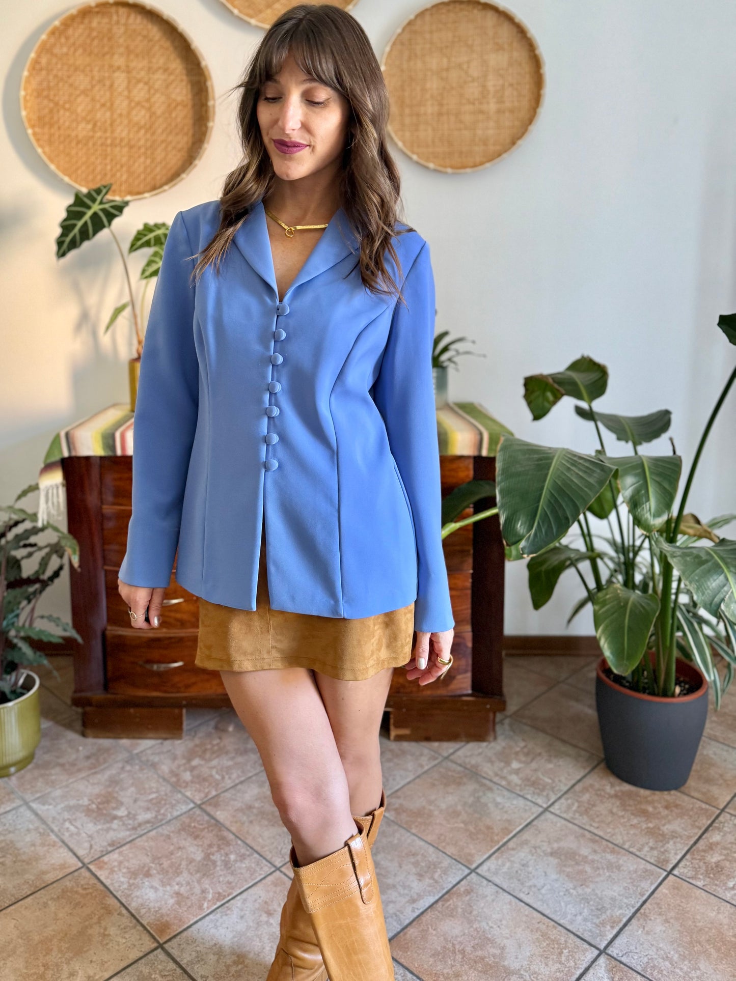 1990's vintage blue partial button down blazer