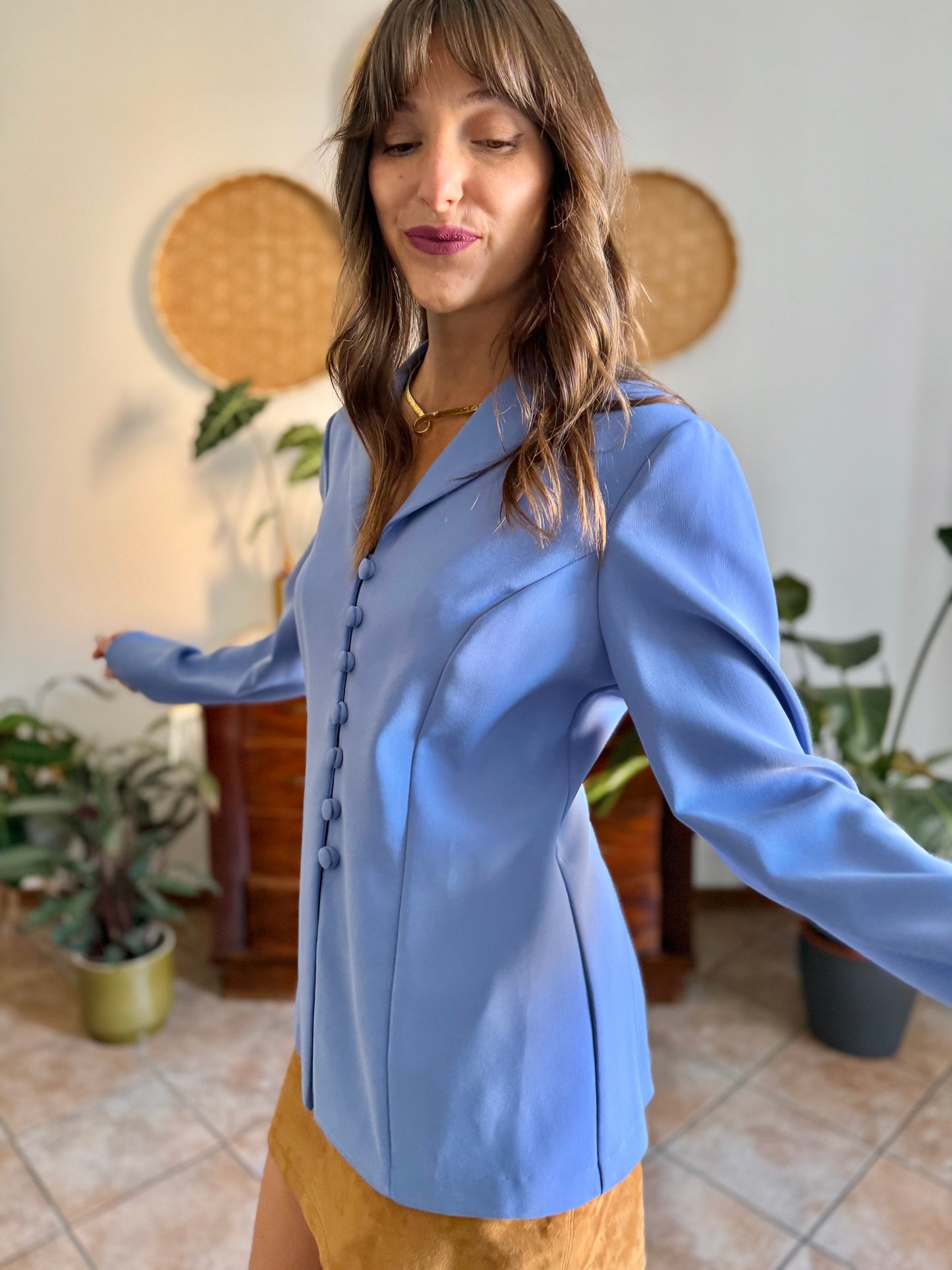 1990's vintage blue partial button down blazer