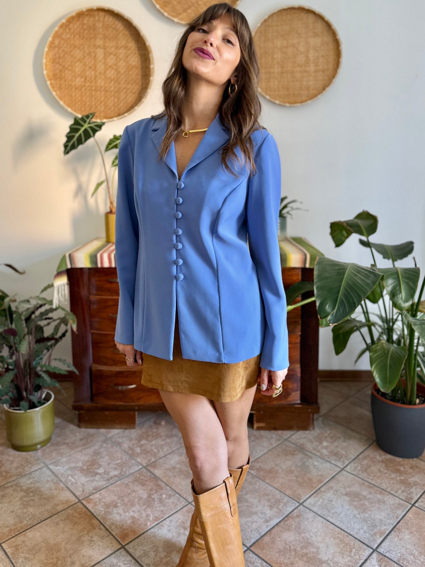 1990's vintage blue partial button down blazer