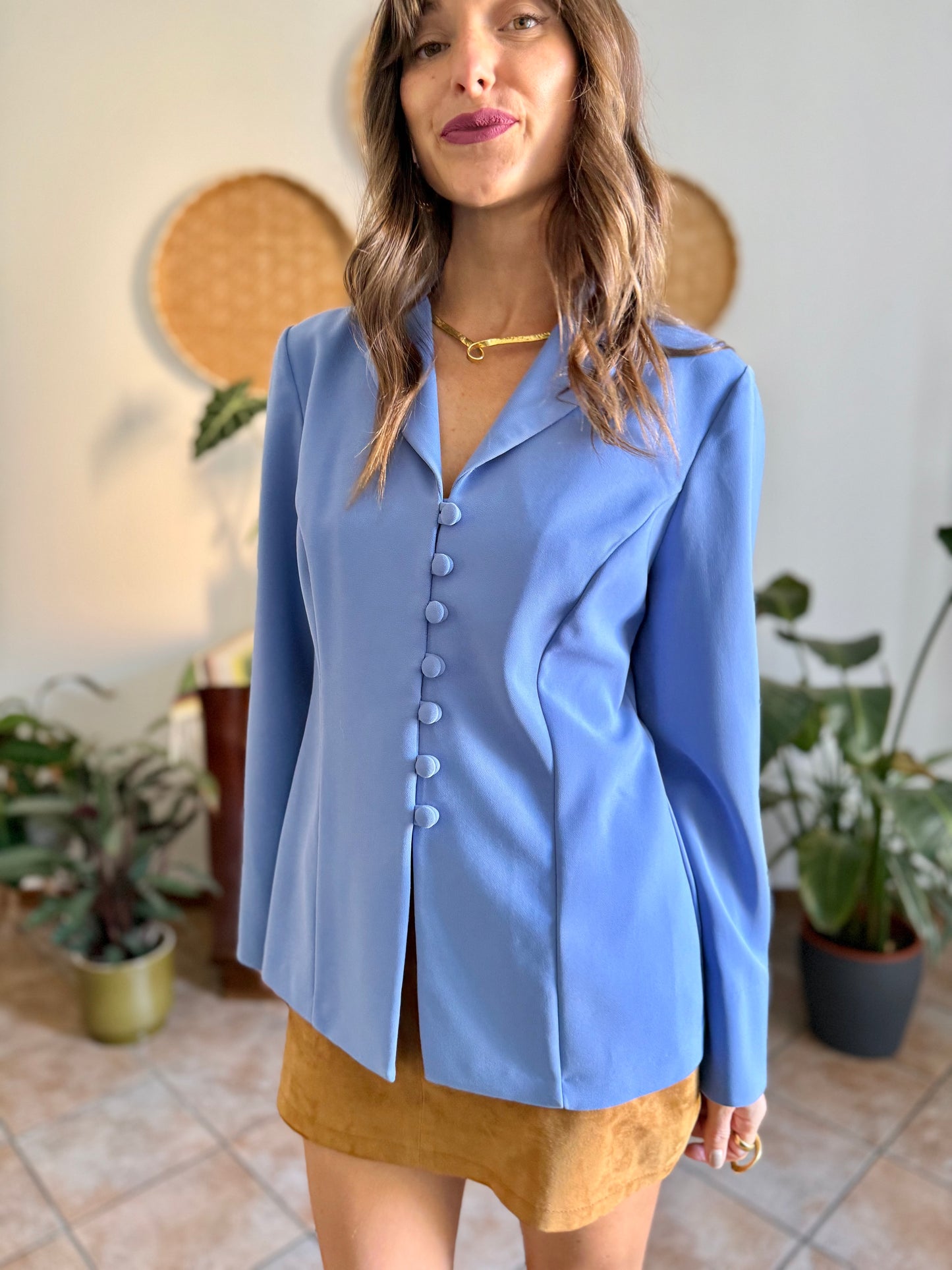 1990's vintage blue partial button down blazer