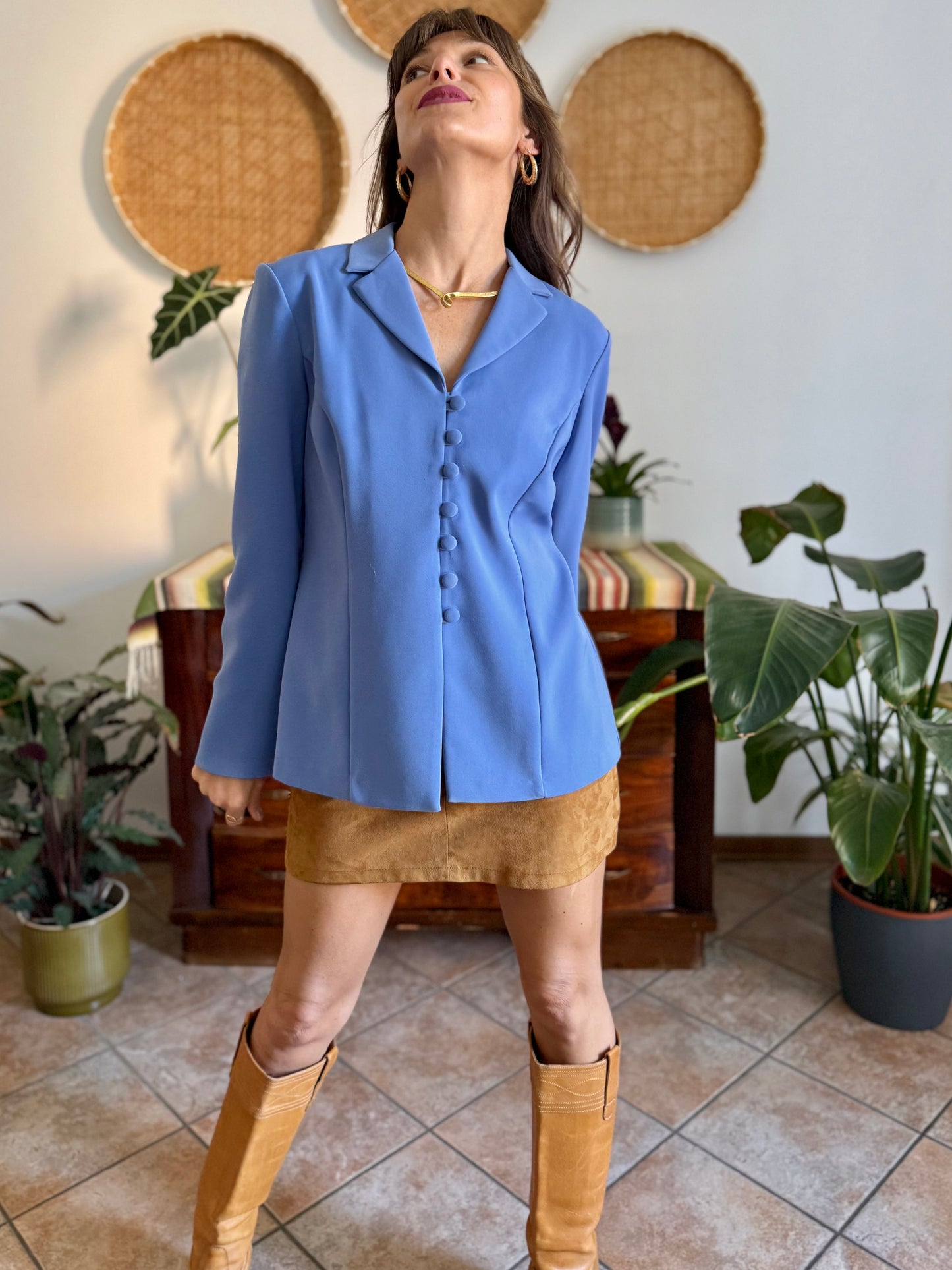 1990's vintage blue partial button down blazer