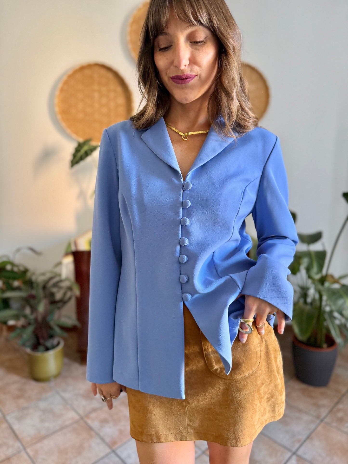 1990's vintage blue partial button down blazer