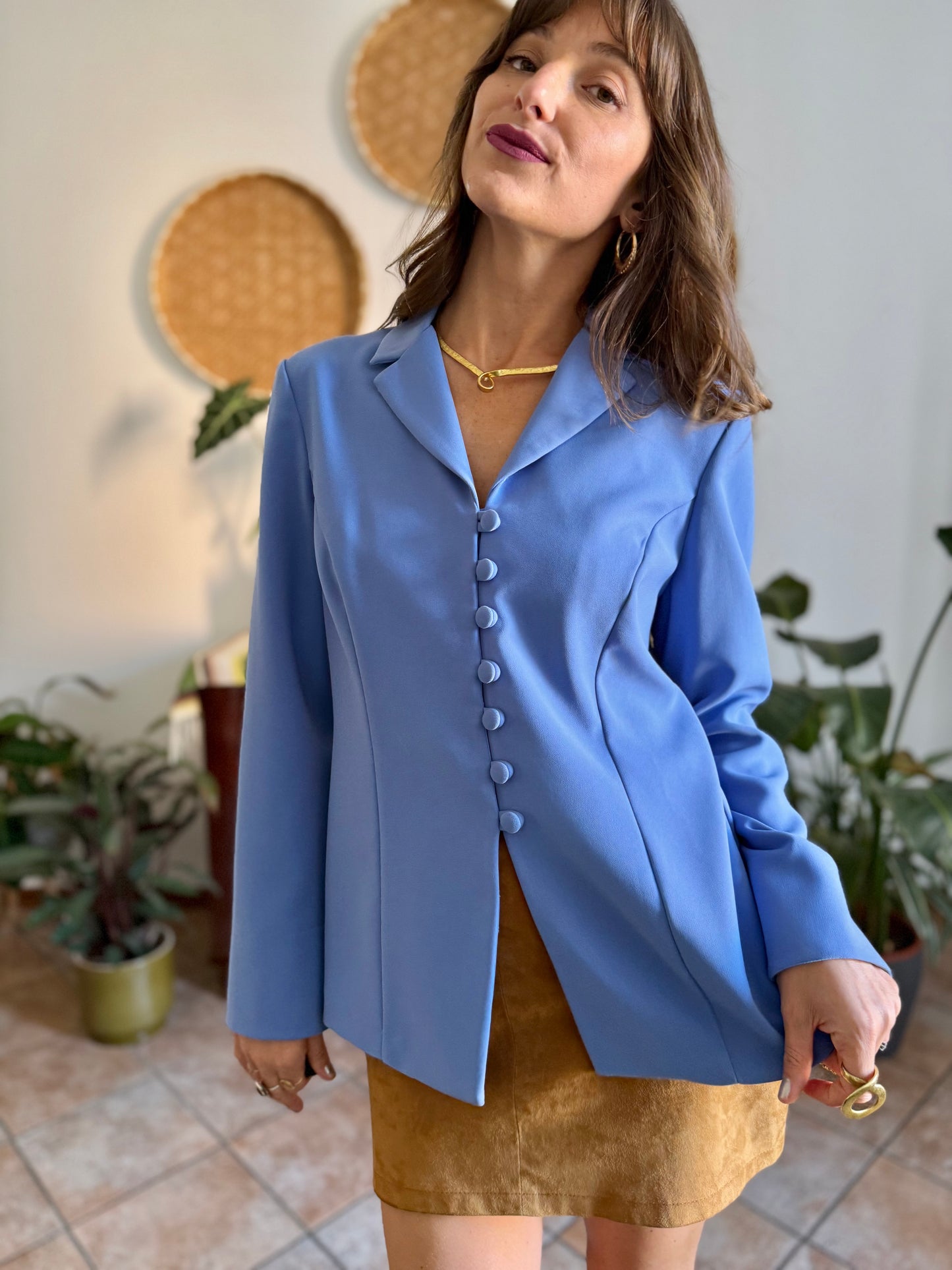 1990's vintage blue partial button down blazer