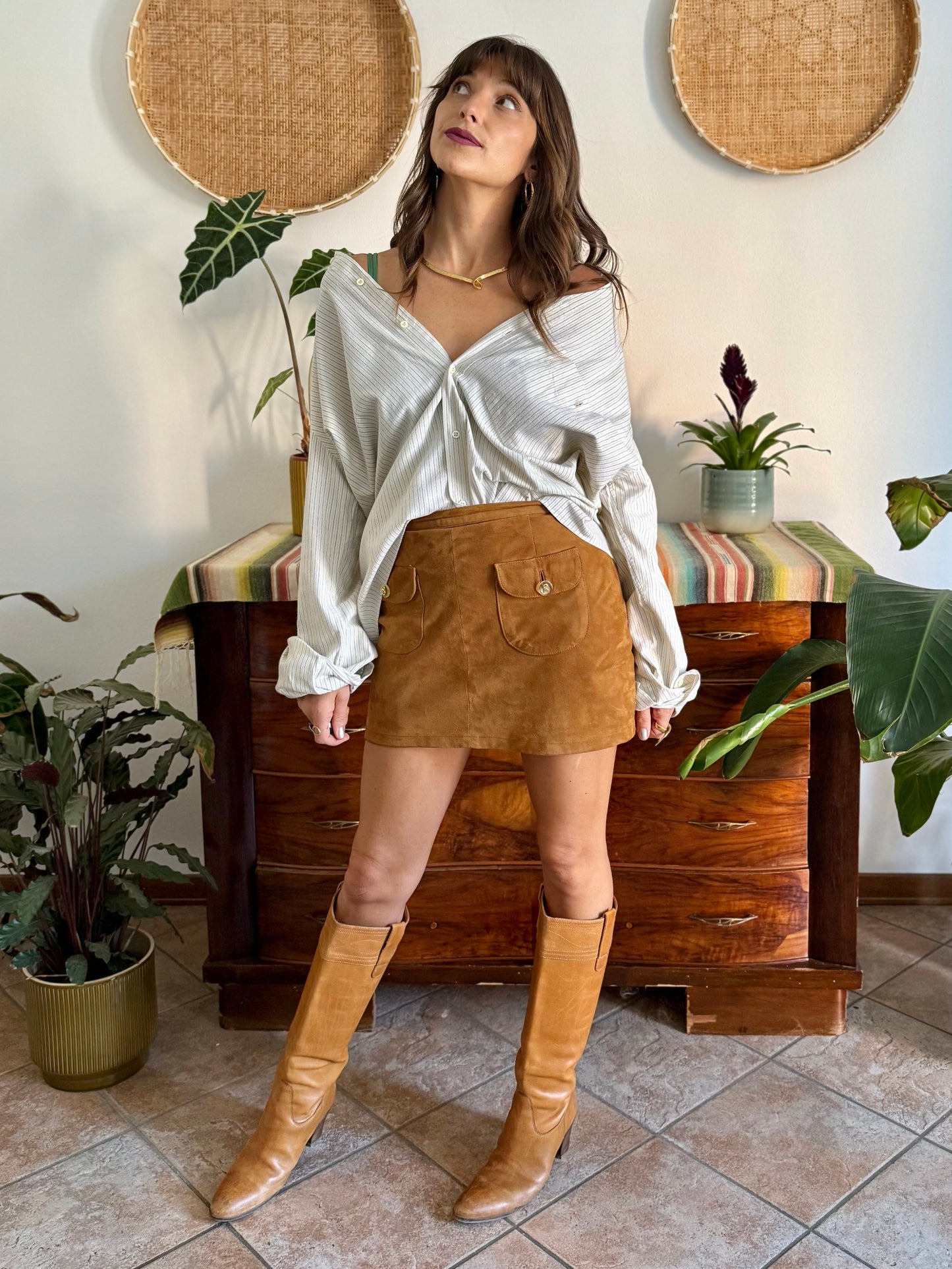 1990's vintage oversize cream shirt with mint and olive green vertical pinstripes