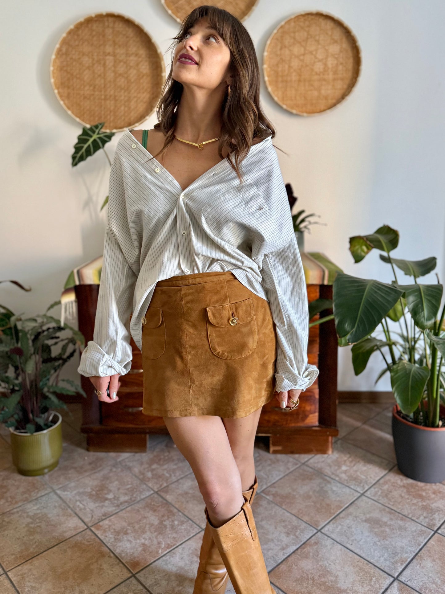1990's vintage oversize cream shirt with mint and olive green vertical pinstripes