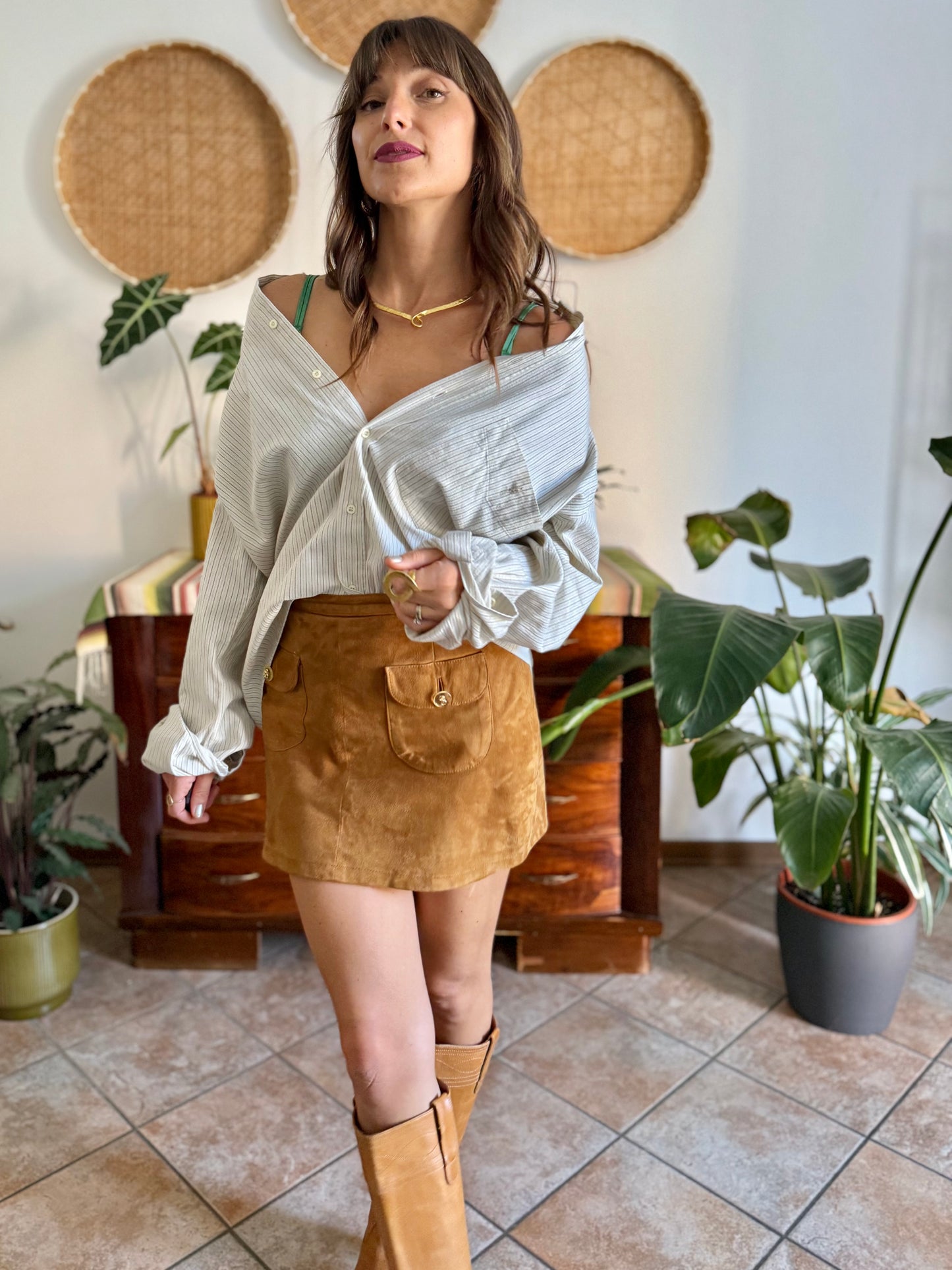 1990's vintage oversize cream shirt with mint and olive green vertical pinstripes