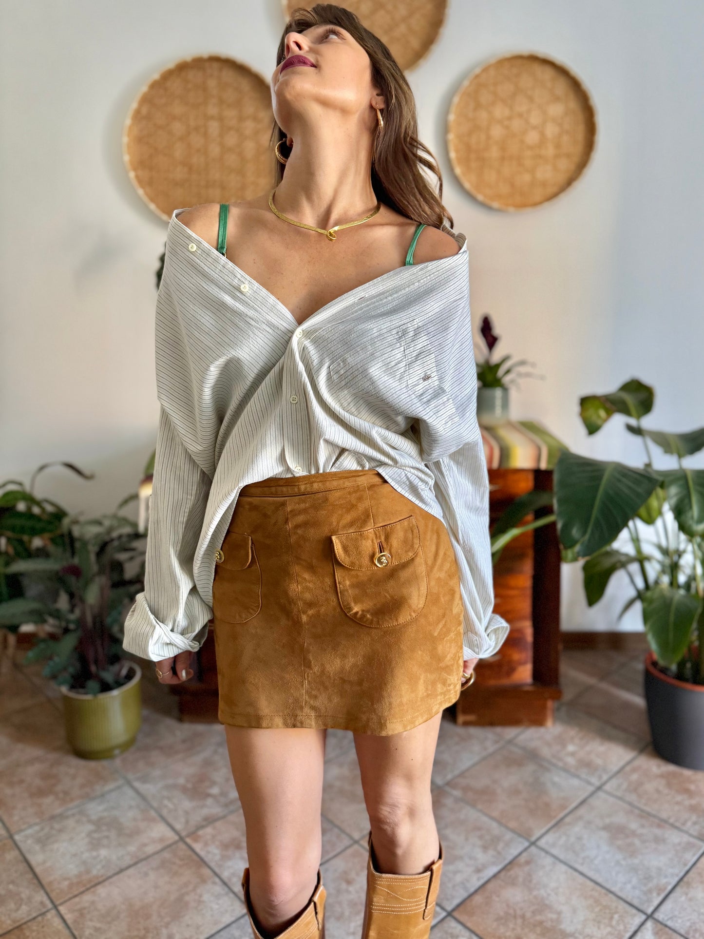 1990's vintage oversize cream shirt with mint and olive green vertical pinstripes