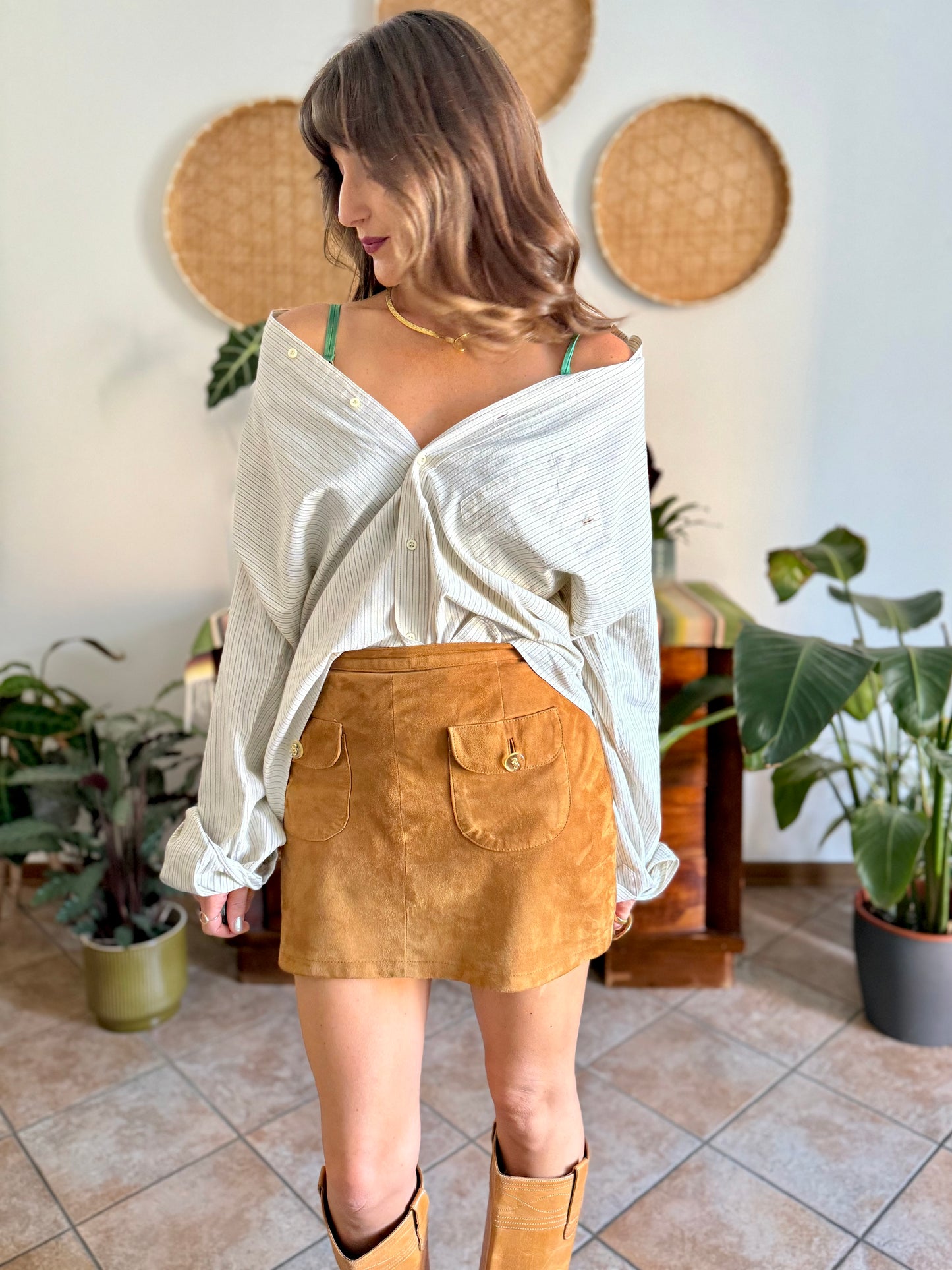 1990's vintage oversize cream shirt with mint and olive green vertical pinstripes