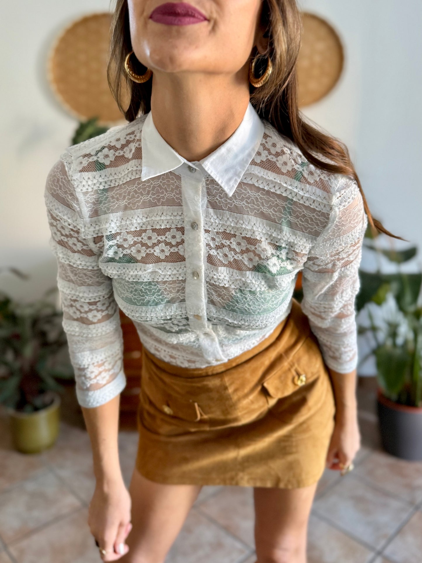 1990's vintage white lace blouse with mother of pearl buttons
