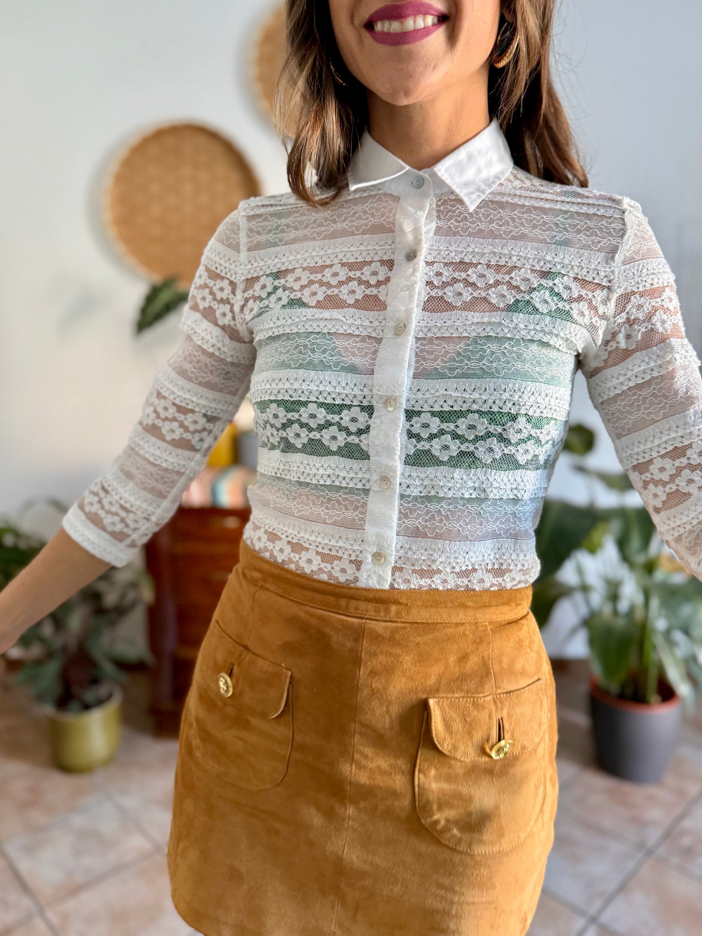 1990's vintage white lace blouse with mother of pearl buttons
